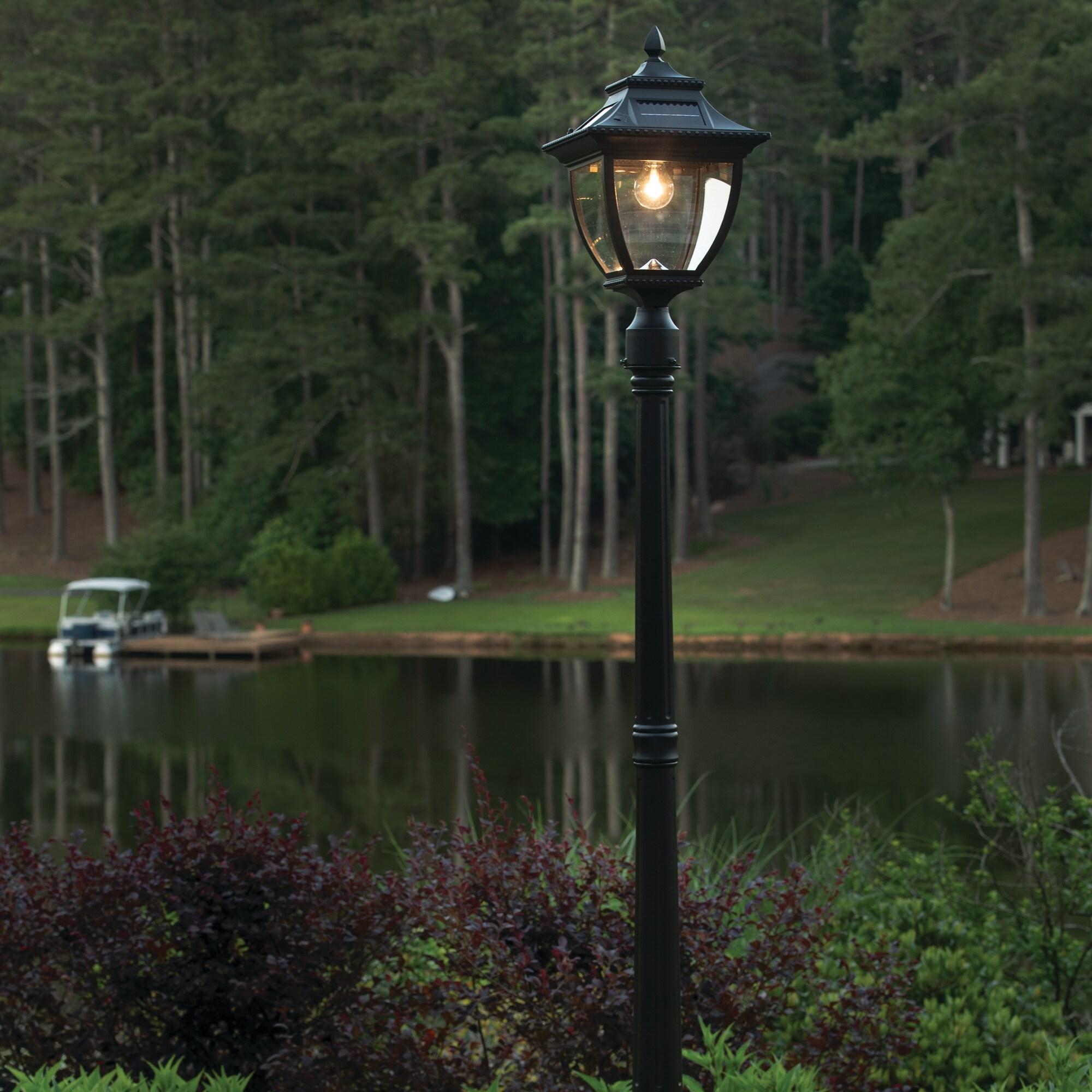 Black Aluminum Asian-Style Solar LED Lamp Post with Glass