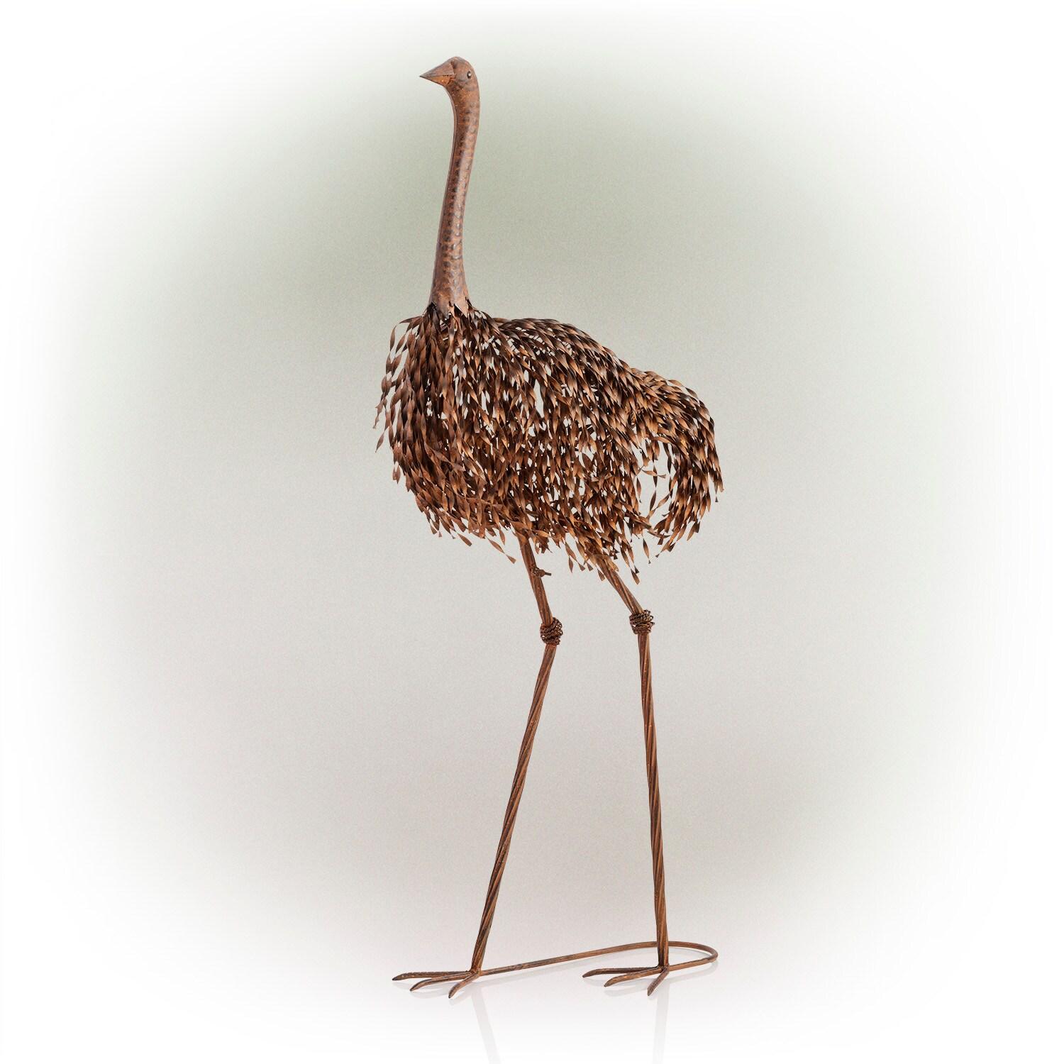 45" x 22" Outdoor Metal Peaking Standing Ostrich Statue Brown - Alpine Corporation: Weather-Resistant Iron Decor