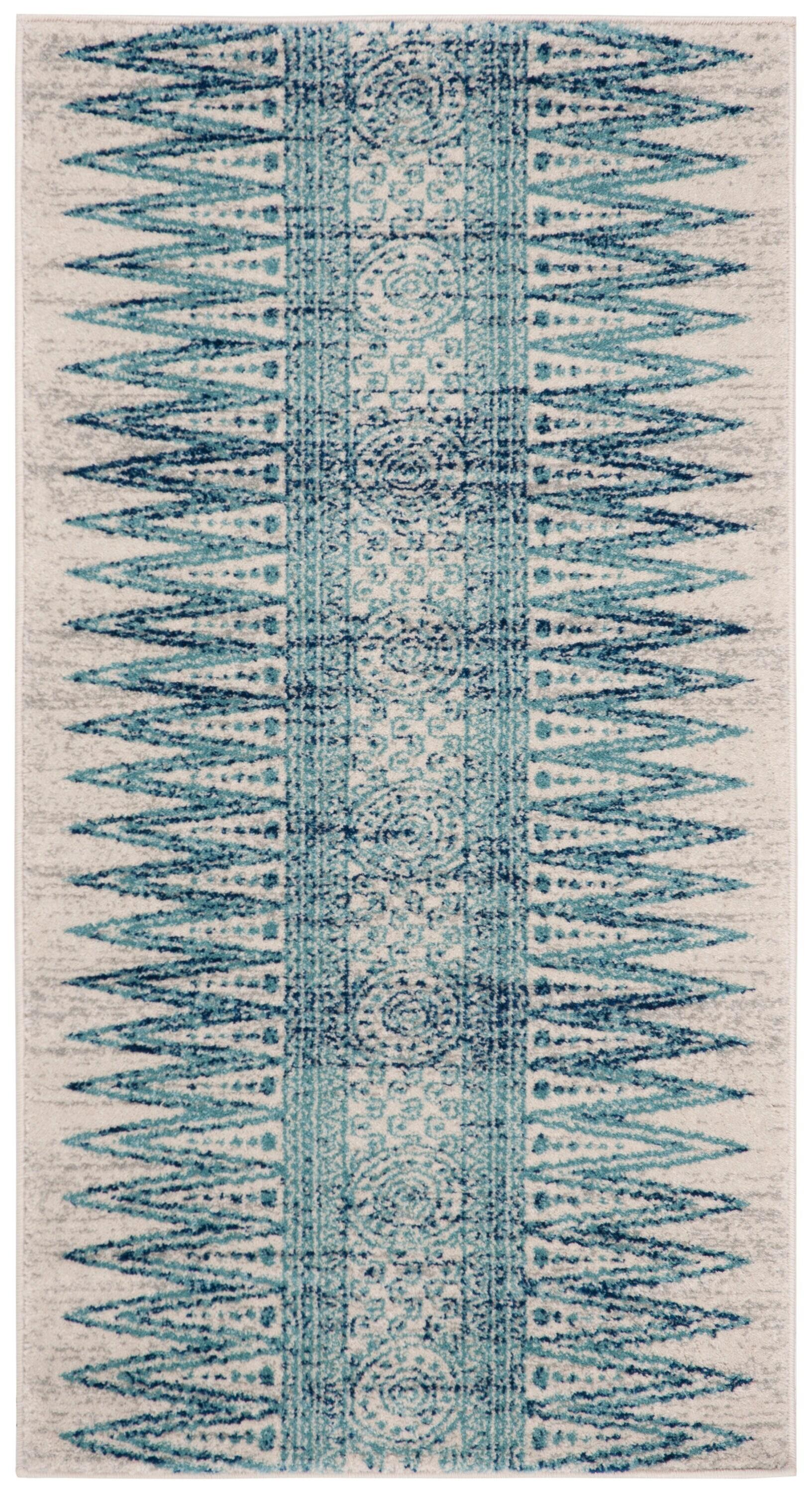 Evoke EVK226 Power Loomed Accent Rug Ivory / Turquoise 2'-2" X 4' - Safavieh.