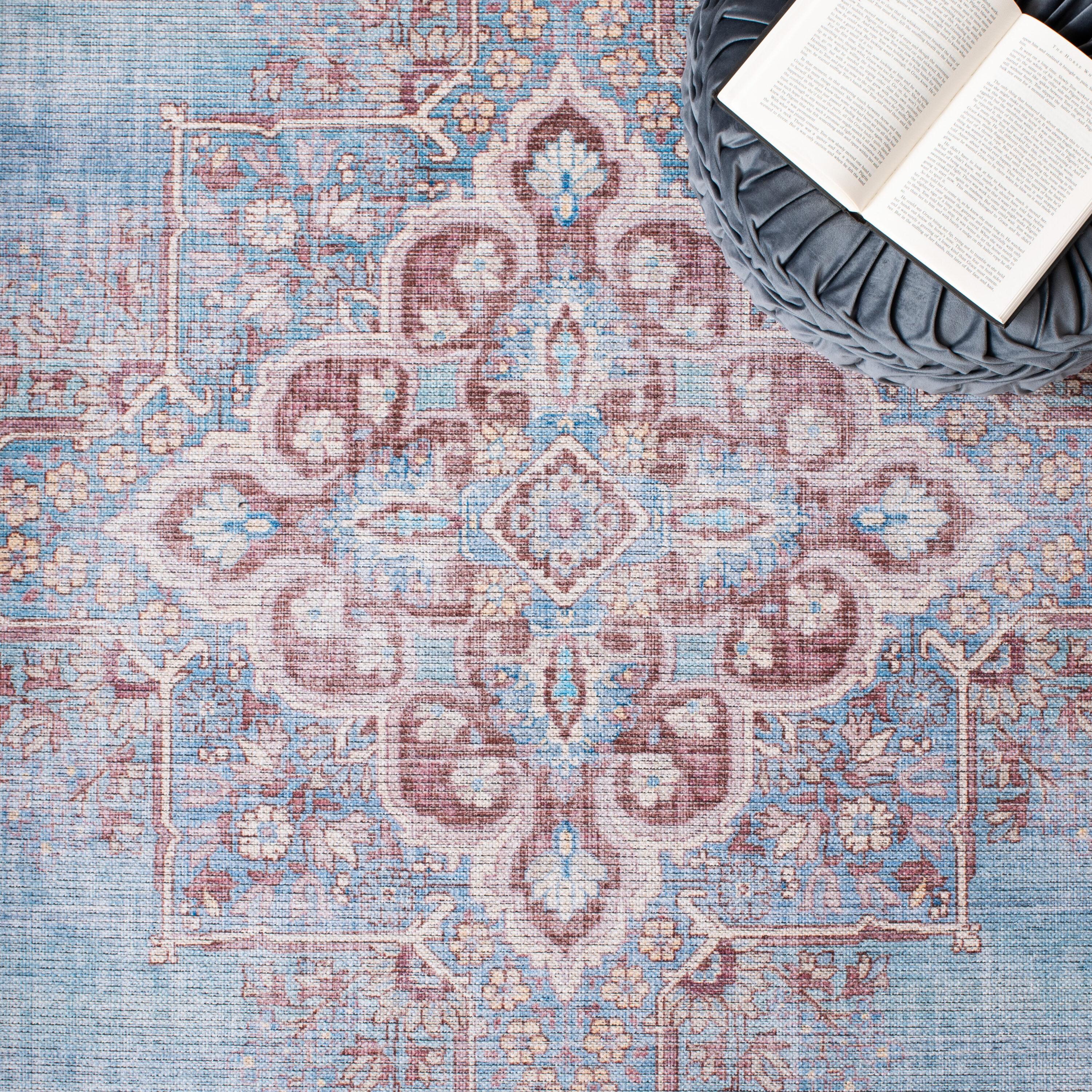Serapi SEP580 Power Loomed Machine Washable Skid-Resistant Indoor Area Rug - Blue/Brown - 6'7" Round - Safavieh