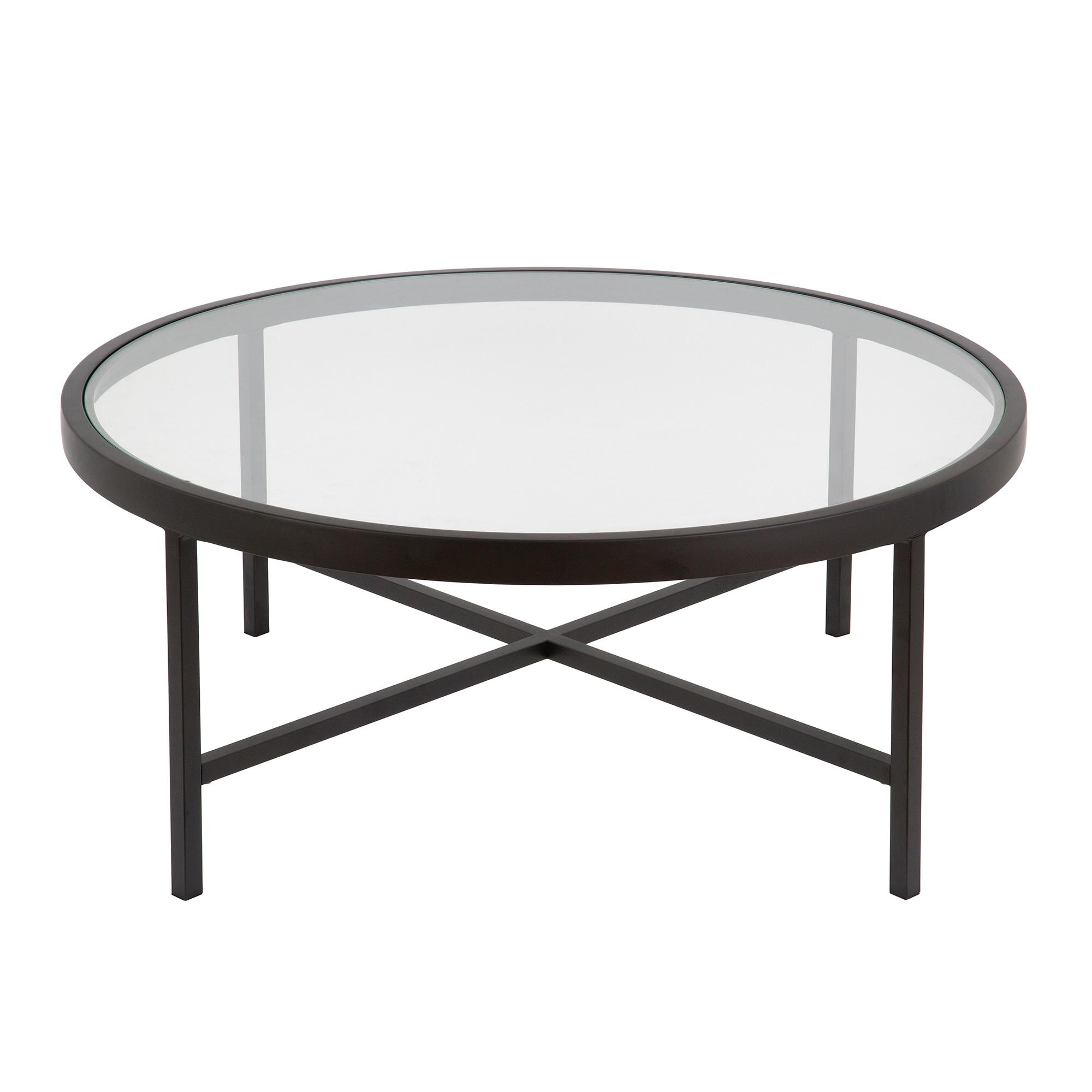 Evelyn&Zoe Xivil 36" Wide Round Coffee Table with Glass Top, Blackened Bronze