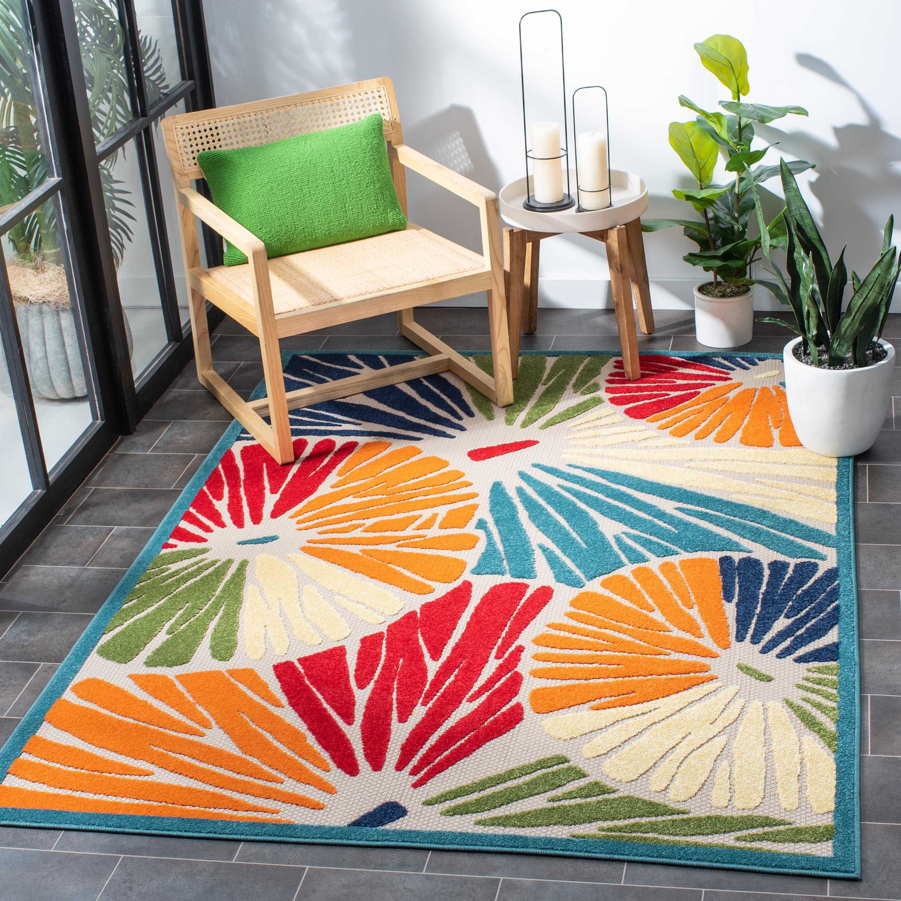 Cabana CBN356 Power Loomed Indoor and Outdoor Area Rug - Ivory/Blue - 6'7"x6'7" - Safavieh.