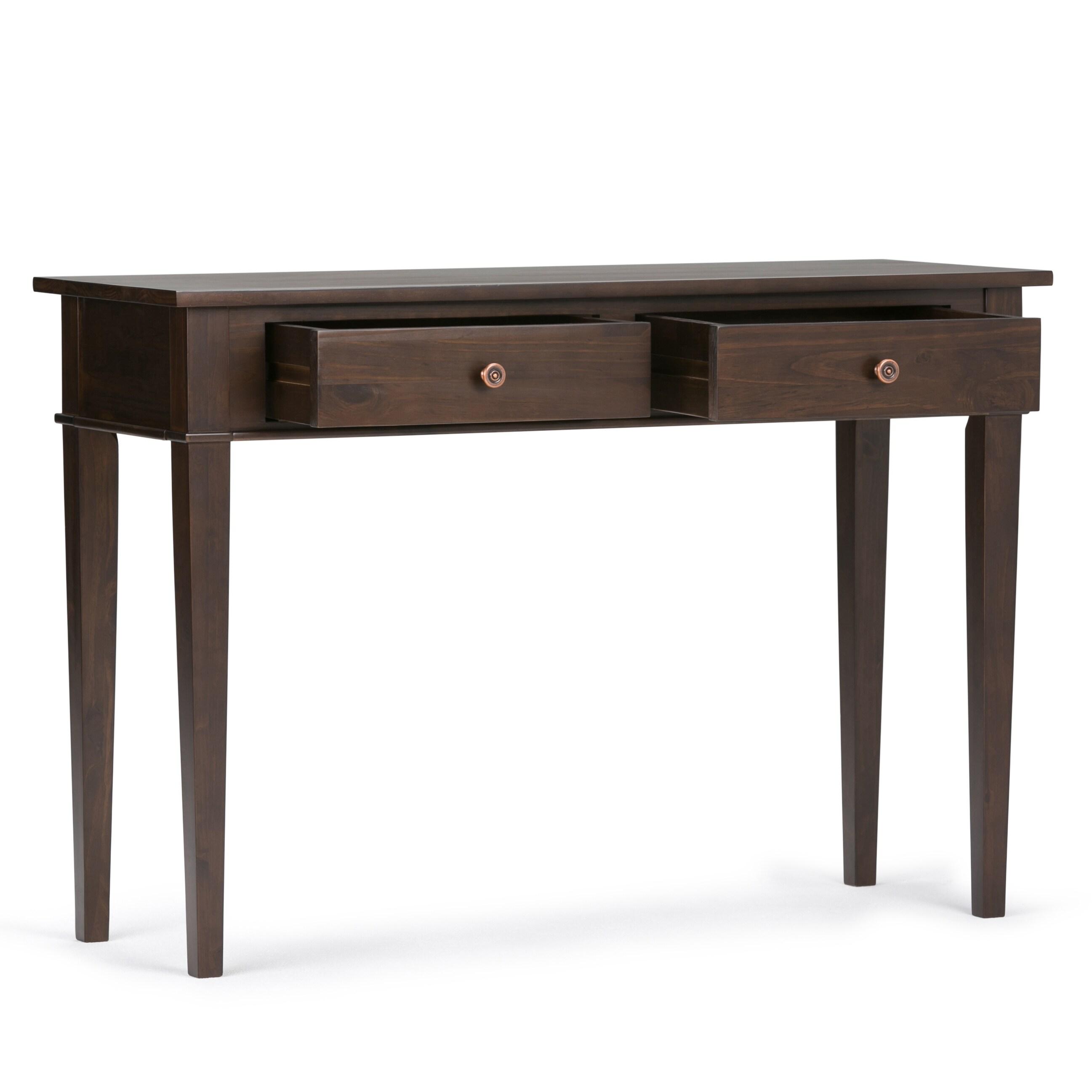 Simpli Home Carlton 44"W Solid Wood Storage Console Table in Dark Tobacco Brown with 2 Drawers