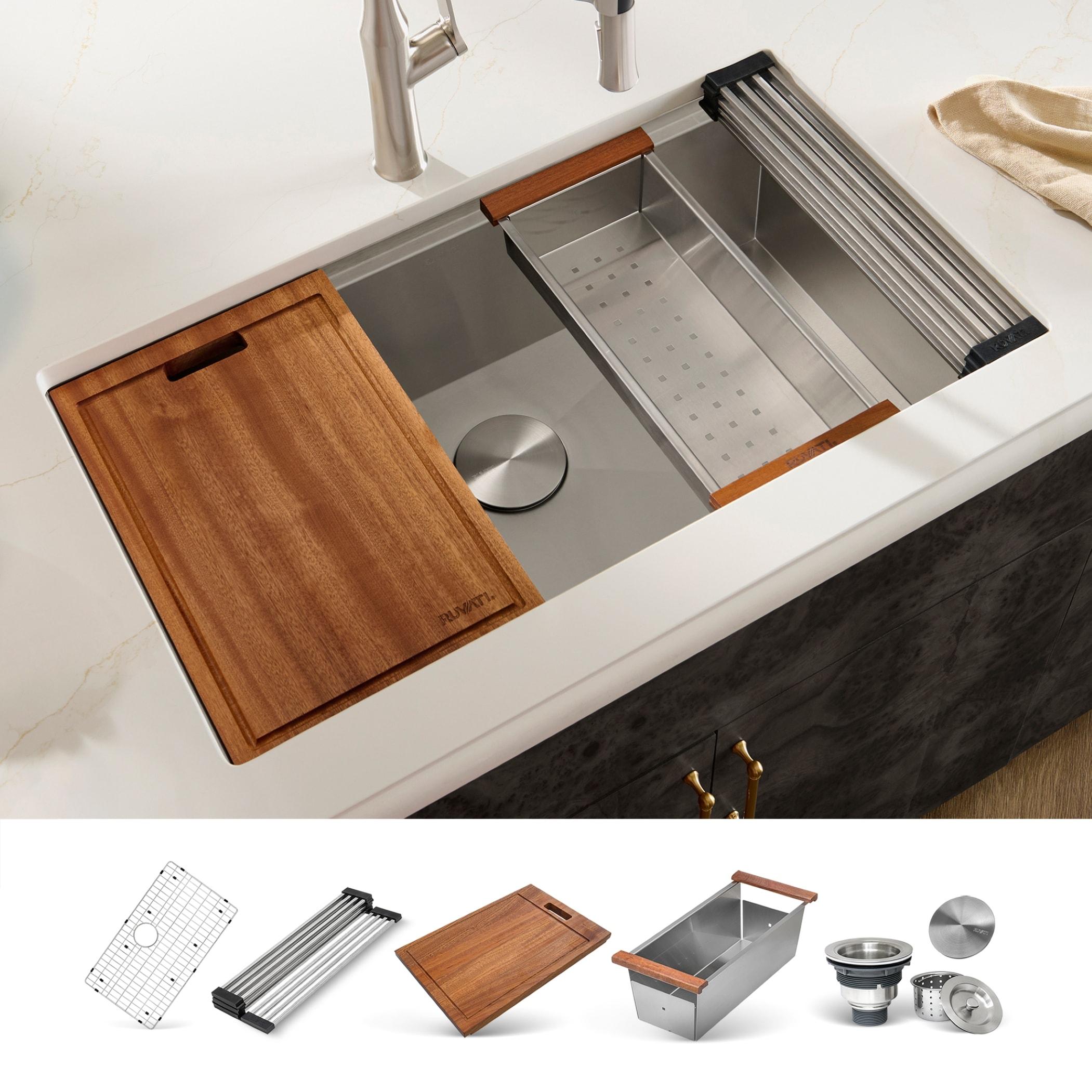Ruvati Workstation Undermount 16 Gauge Stainless Steel Kitchen Sink Single Bowl