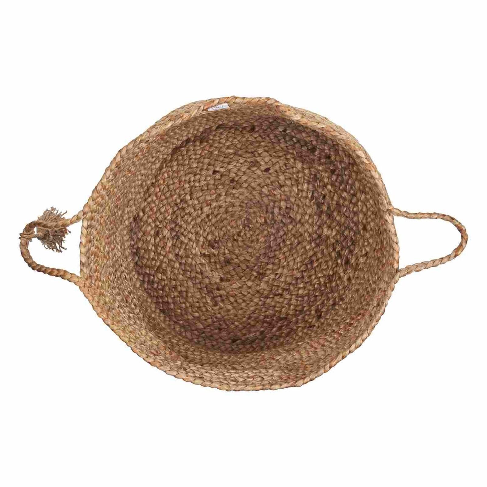 LR Home Braided Round Jute 17" Storage Basket with Handles, Natural/Tan Solid