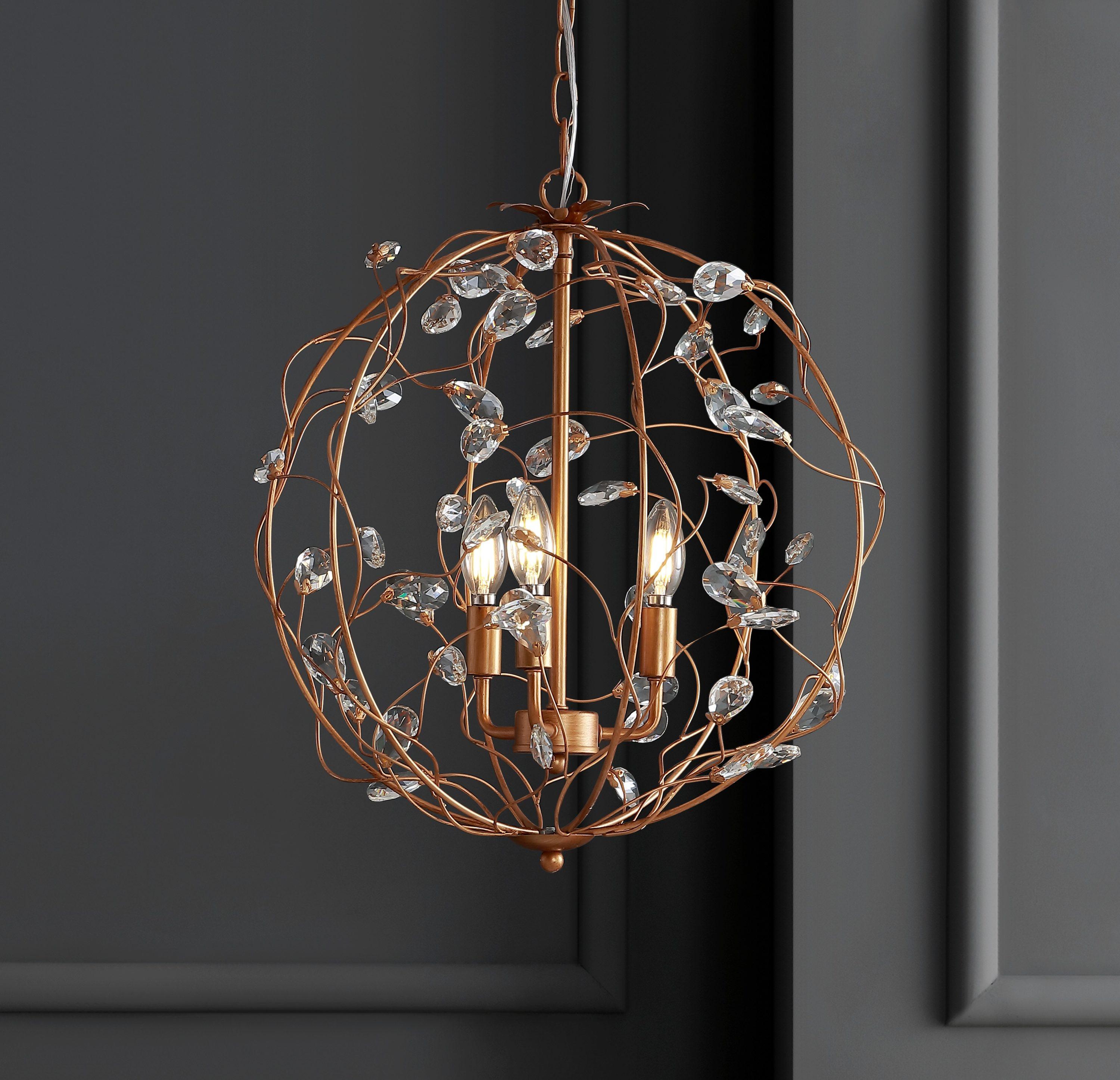 Isabelle 20" Adjustable Metal/Glass LED Pendant, Antique Gold