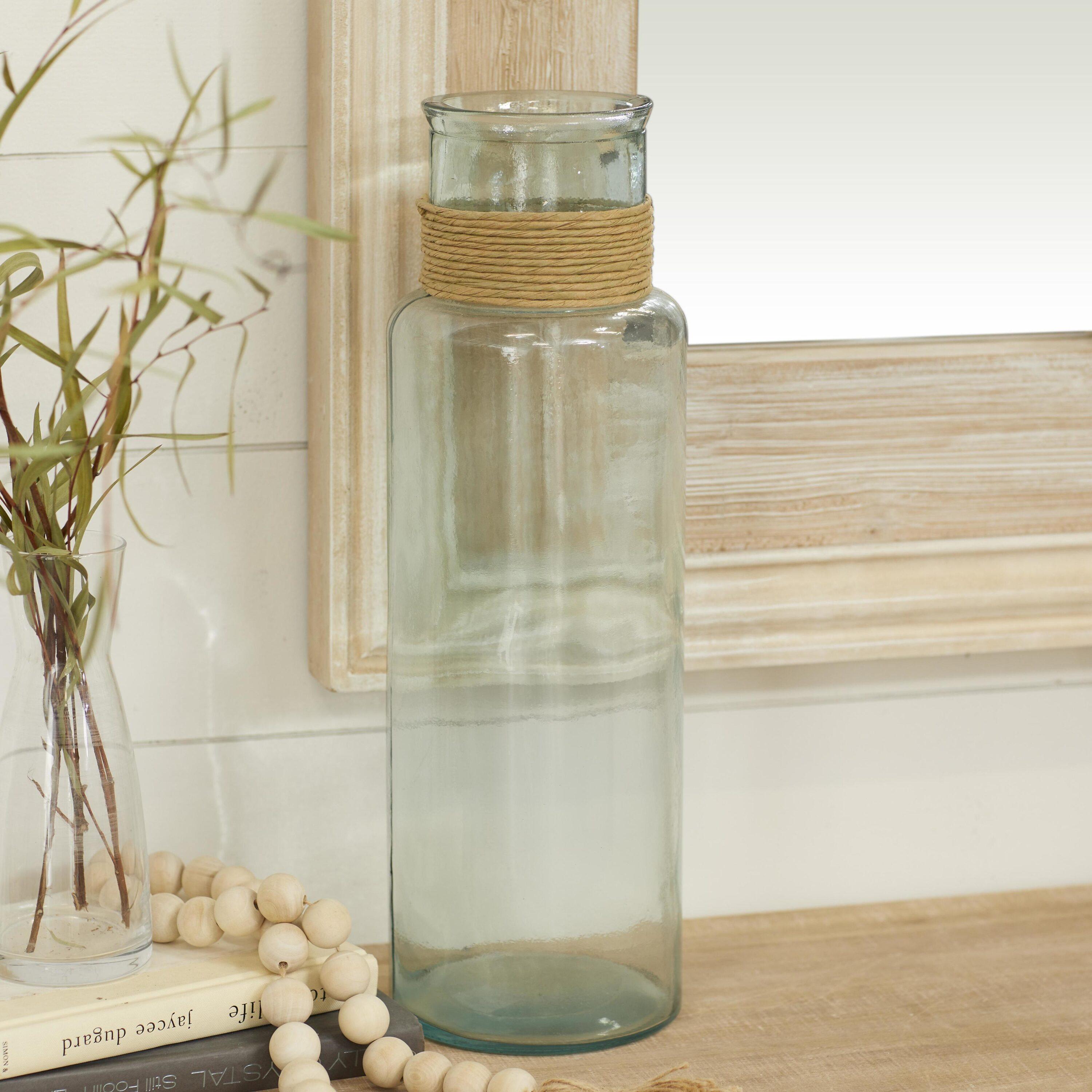 DecMode 18" Spanish Recycled Glass Vase with Rattan Detail