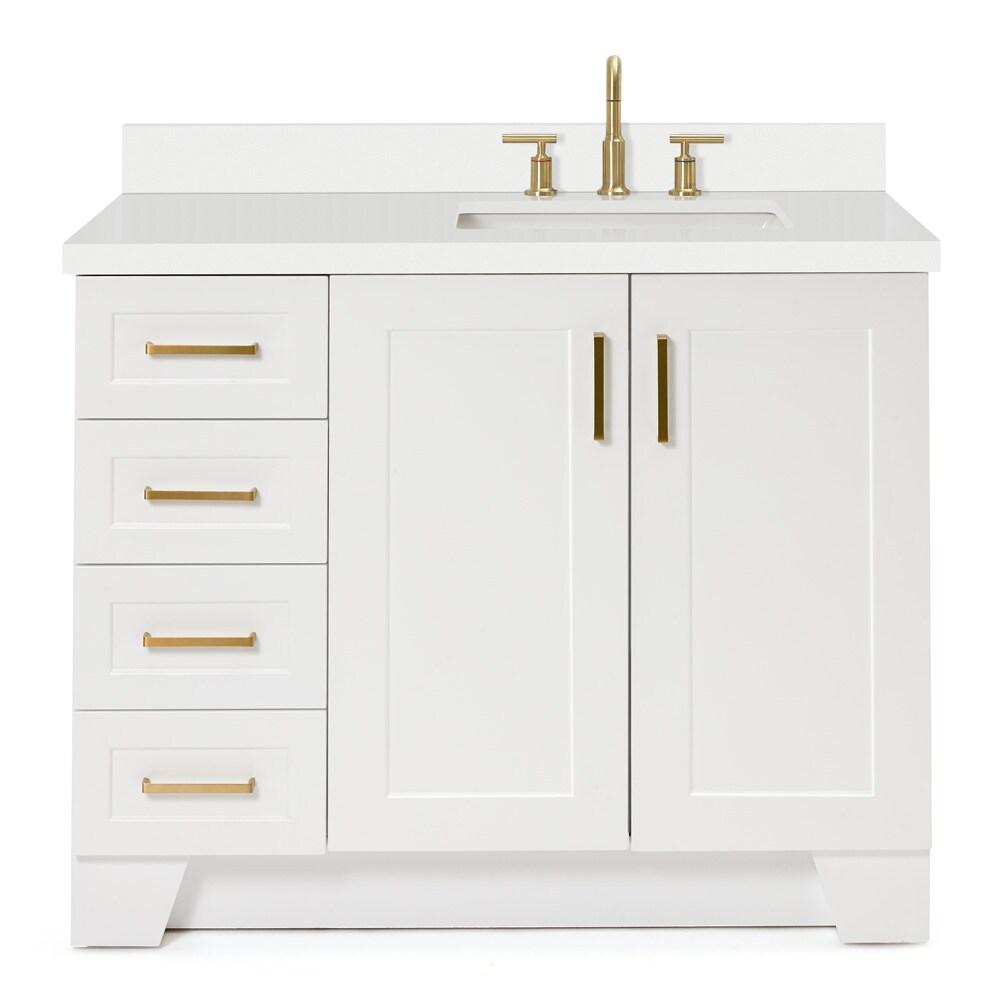 Taylor 43" White Freestanding Bathroom Vanity with Quartz Top