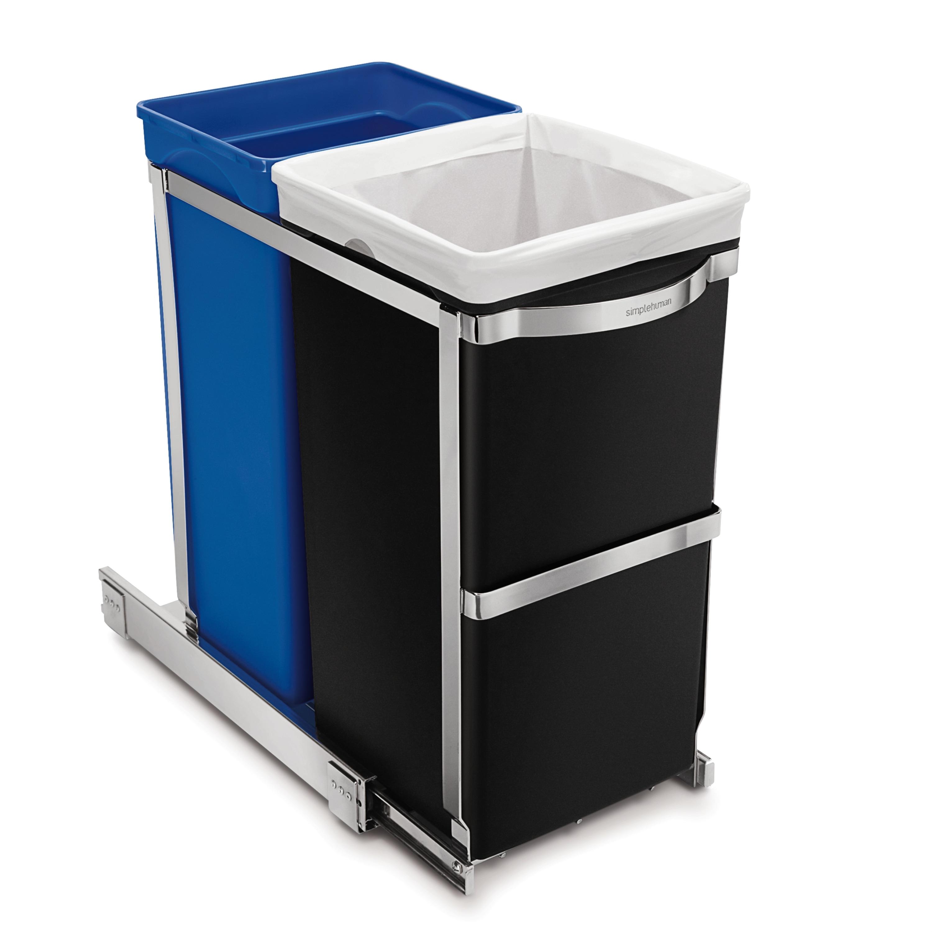 simplehuman 35L Under Counter Pull Out Trash Can Dual Bucket Recycling Garbage Can with Heavy Duty Frame