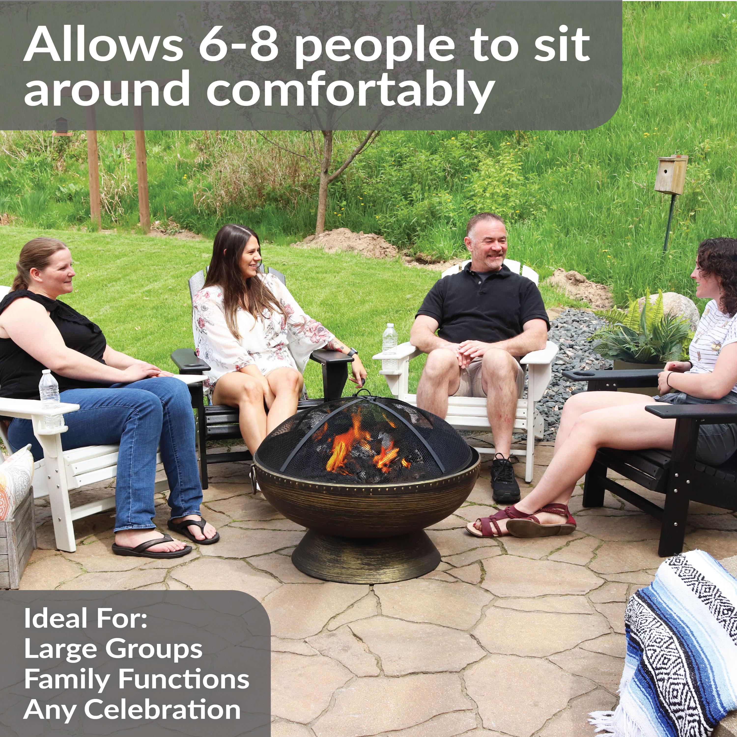 SunnyDaze Decor 30" Wood-Burning Black Finish Steel Fire Pit Bowl with Screen, Grate, and Poker