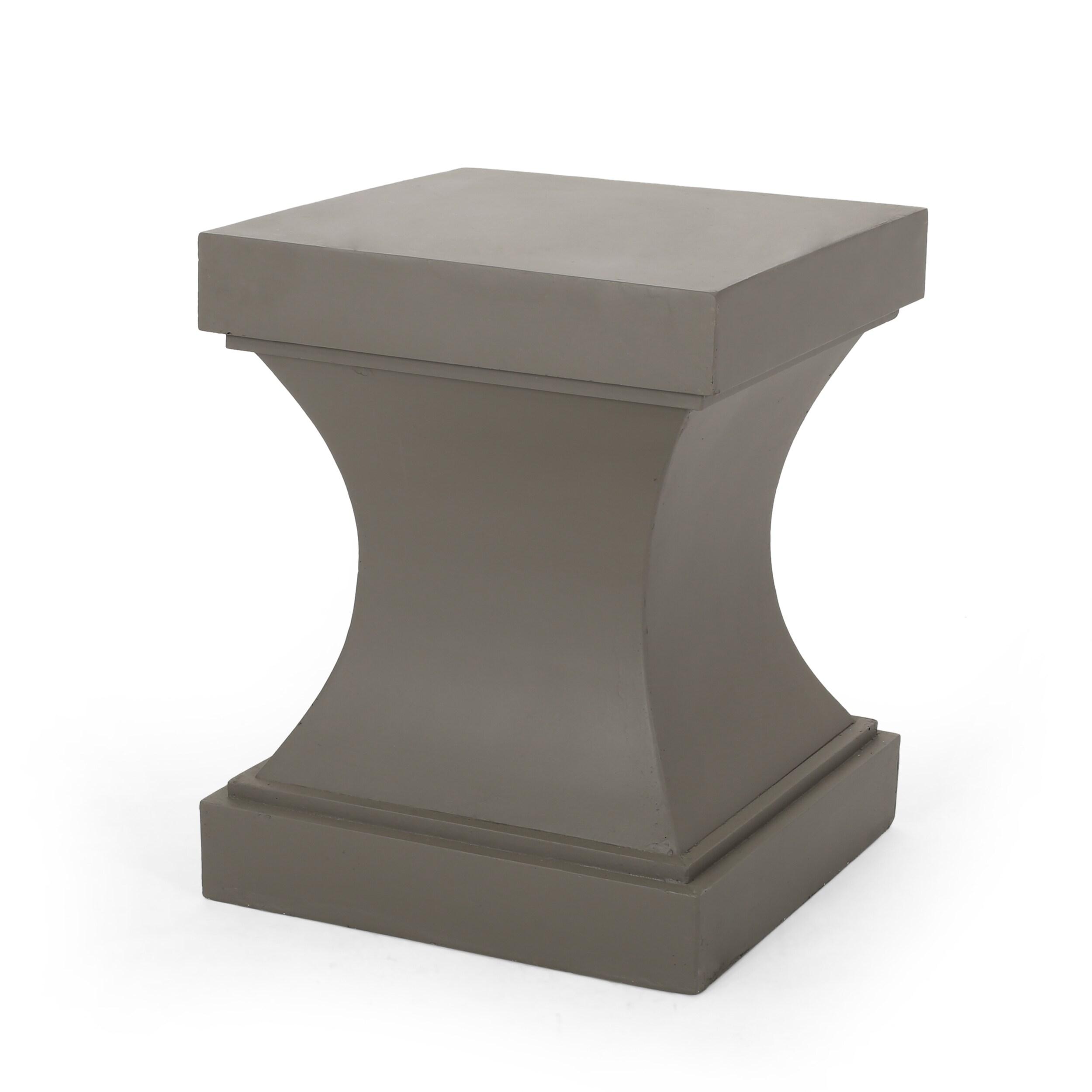 GDF Studio Atrass Outdoor Modern Lightweight Concrete Side Table, Light Gray
