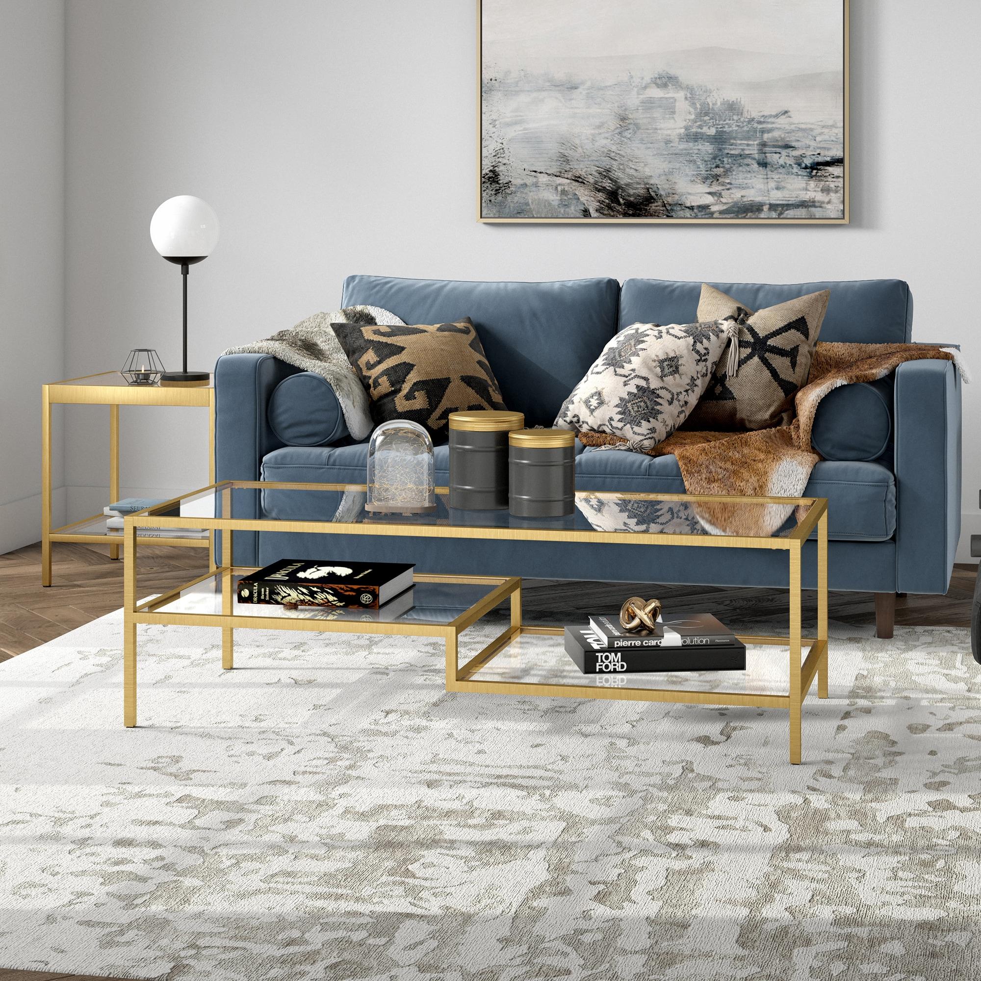 Evelyn&Zoe Lovett 54" Wide Rectangular Coffee Table in Brass