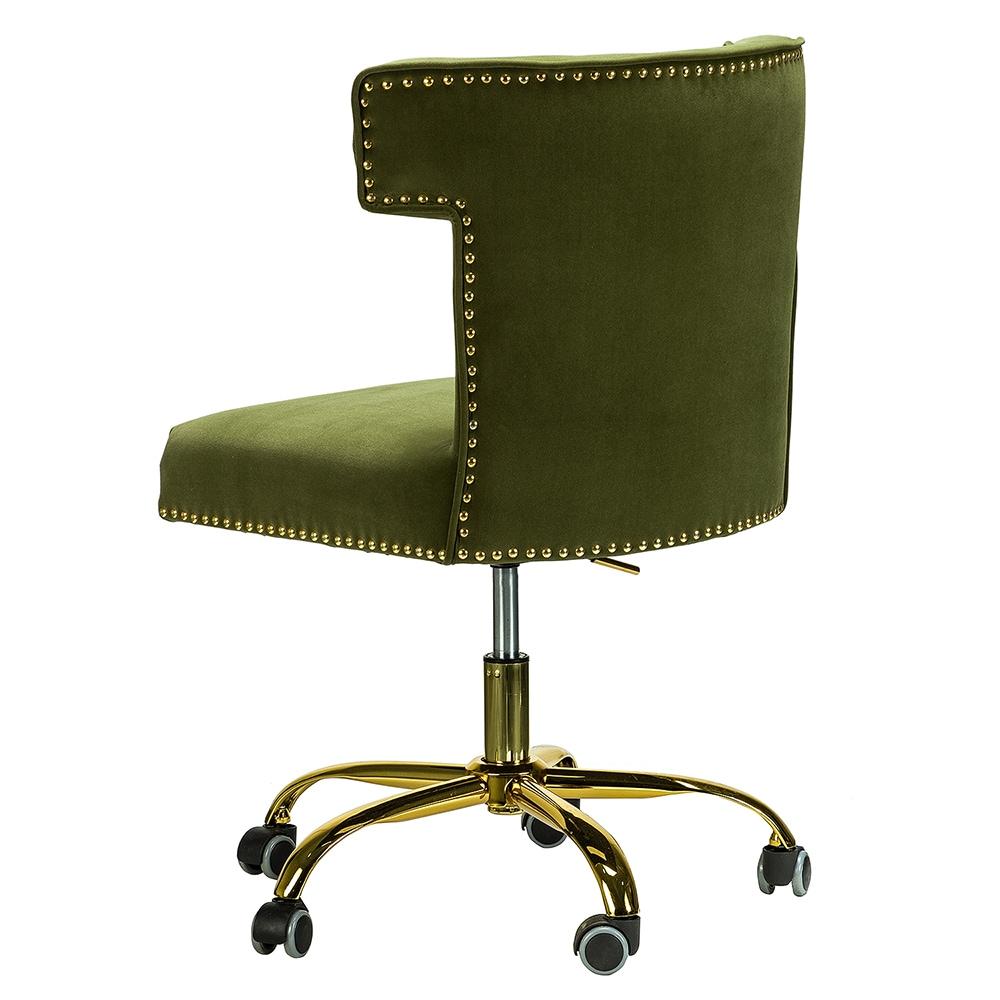 Home Office Chair Wingback Tufted Back Swivel Adjustable Computer Desk Table Chair Gold Base Moss