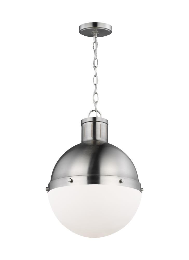 Generation Lighting Hanks 1 -Light Brushed Nickel Transitional White glass Globe Medium Hanging Pendant light