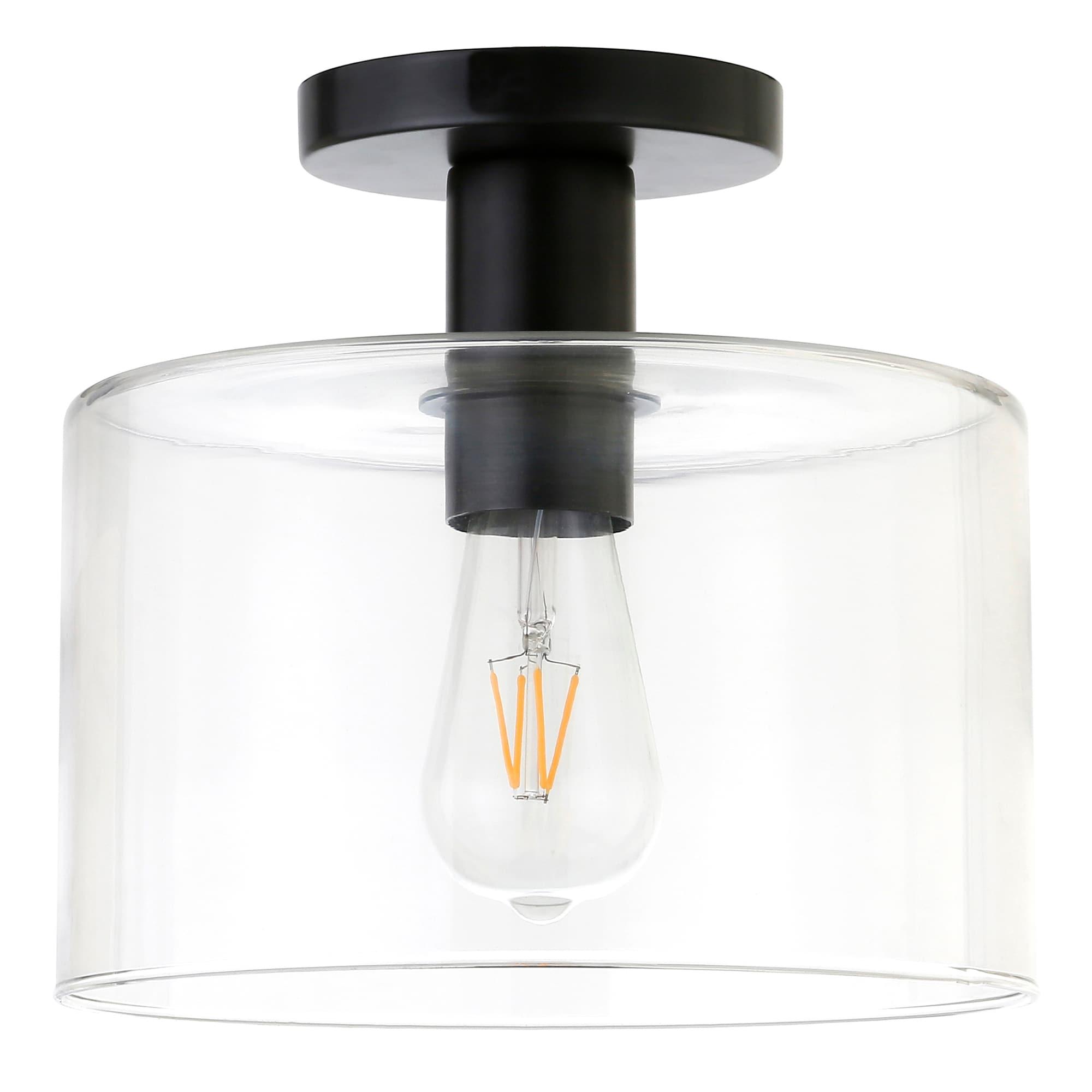Evelyn&Zoe 10" Matte Black Metal/Glass Semi Flush Mount