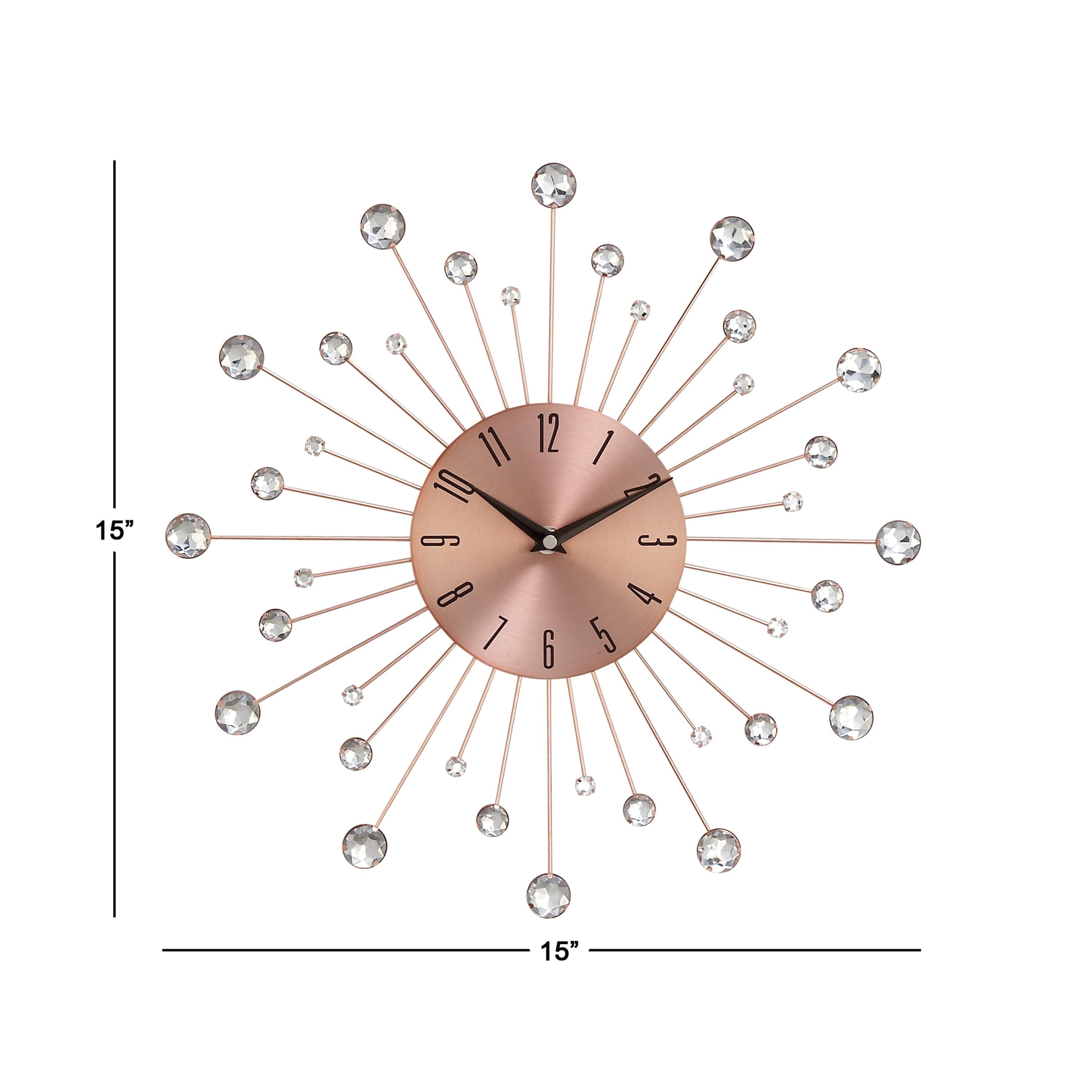 15"x15" Metal Starburst Wall Clock with Crystal Accents Copper - Olivia & May