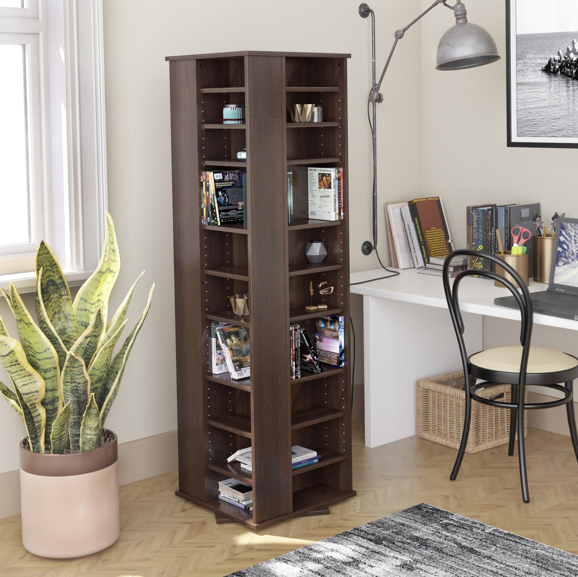 Prepac 4 Sided Spinning Media Storage - Espresso: Holds 1040 CDs, 476 DVDs, Mid-Century Modern Media Tower