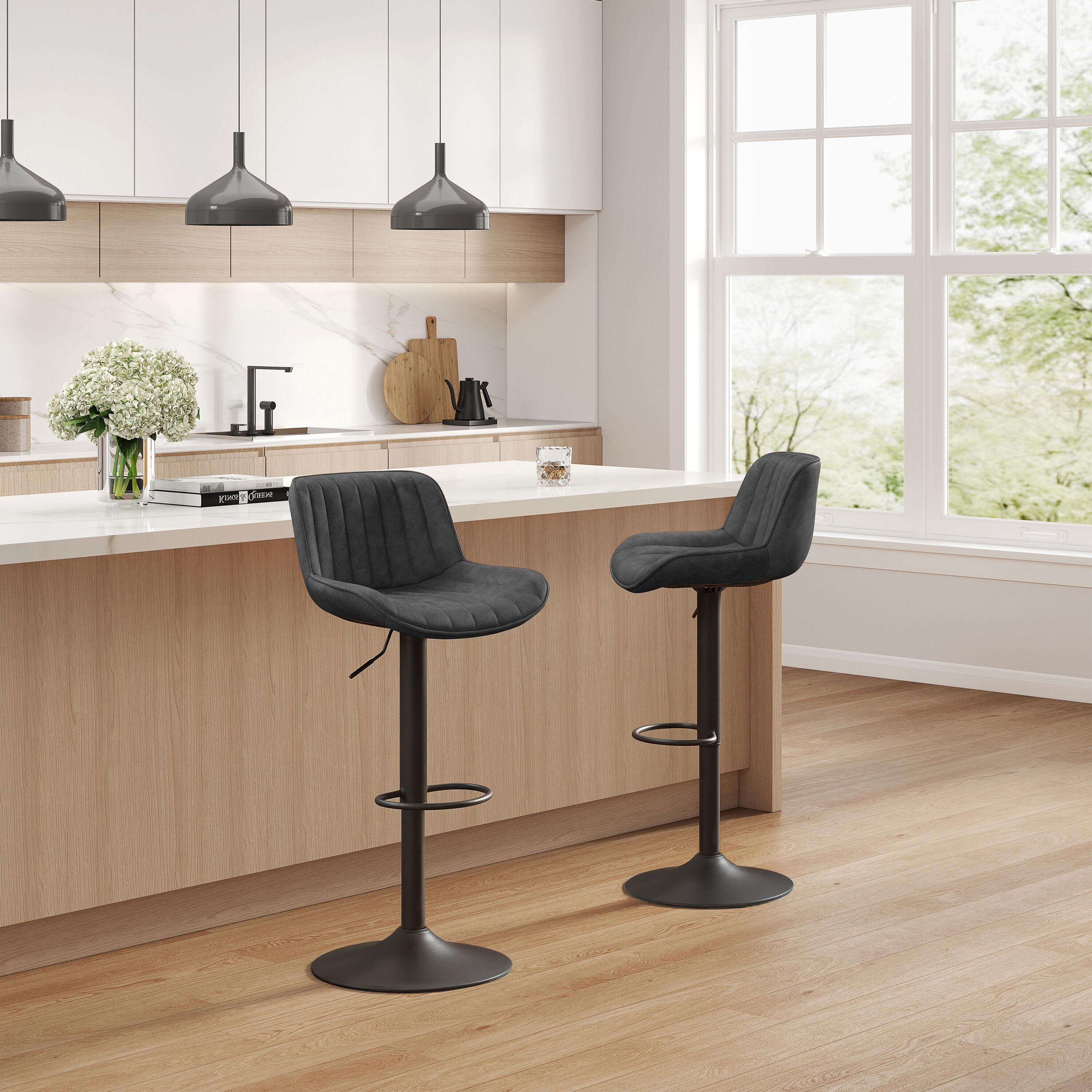 Art Leon Rustic Bar Stools Set of 2, Faux Leather with Backrest Chrome Legs, Upholstered Swivel Kitchen Stools, Black Brown