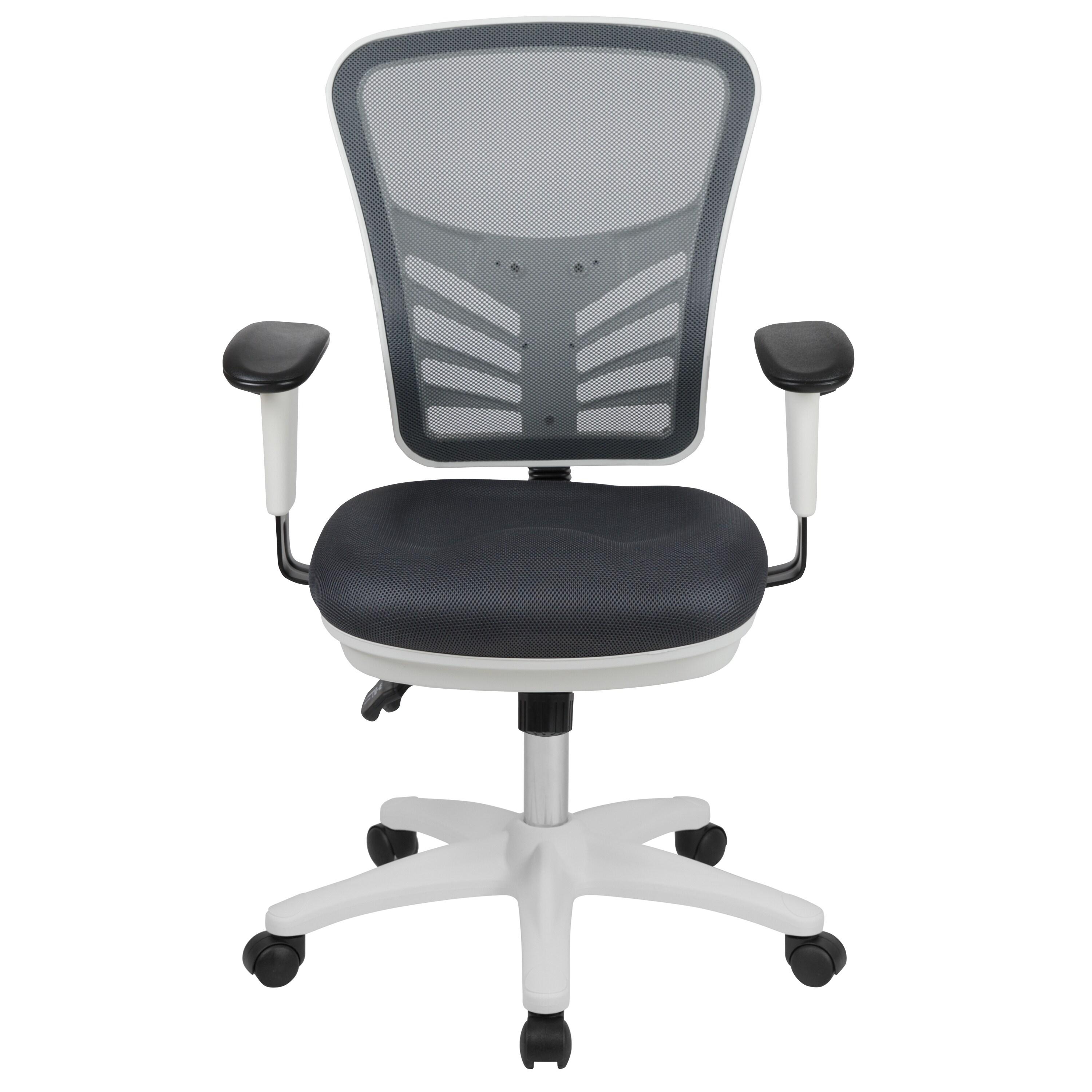 Flash Furniture Mid-Back Dark Gray Mesh Multifunction Executive Swivel Ergonomic Office Chair with Adjustable Arms and White Frame