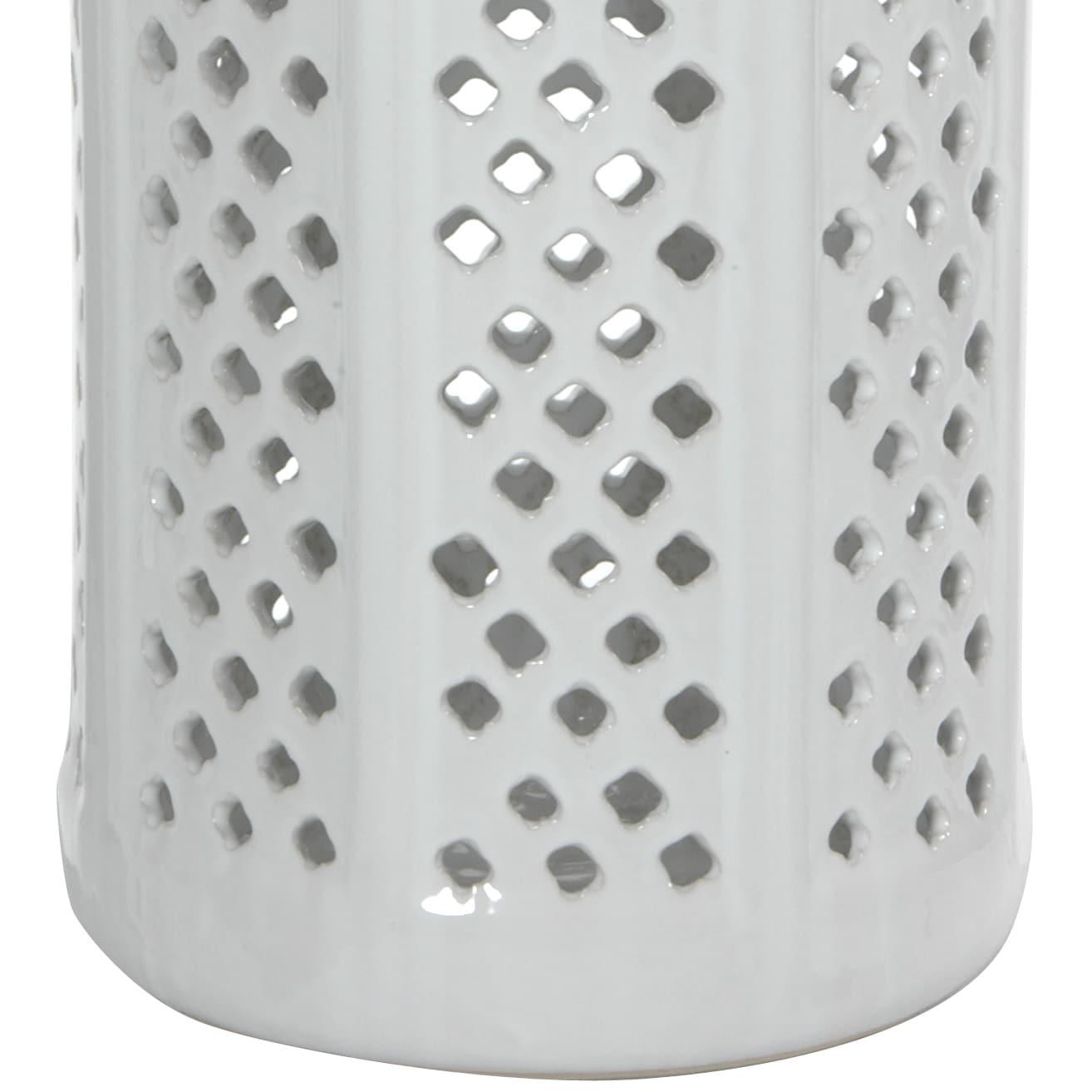 Oriental Furniture 17" Carved Lattice Decorative Umbrella Stand, classic, white