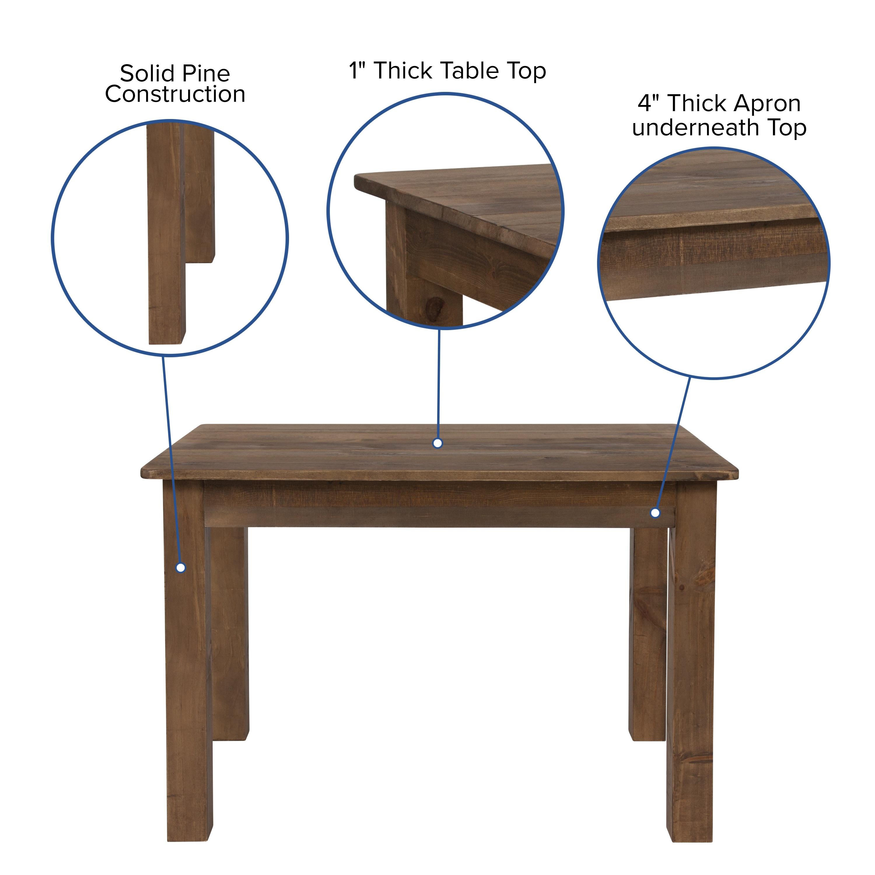 Flash Furniture HERCULES 46" x 30" Rectangular Antique Rustic Solid Pine Farm Dining Table