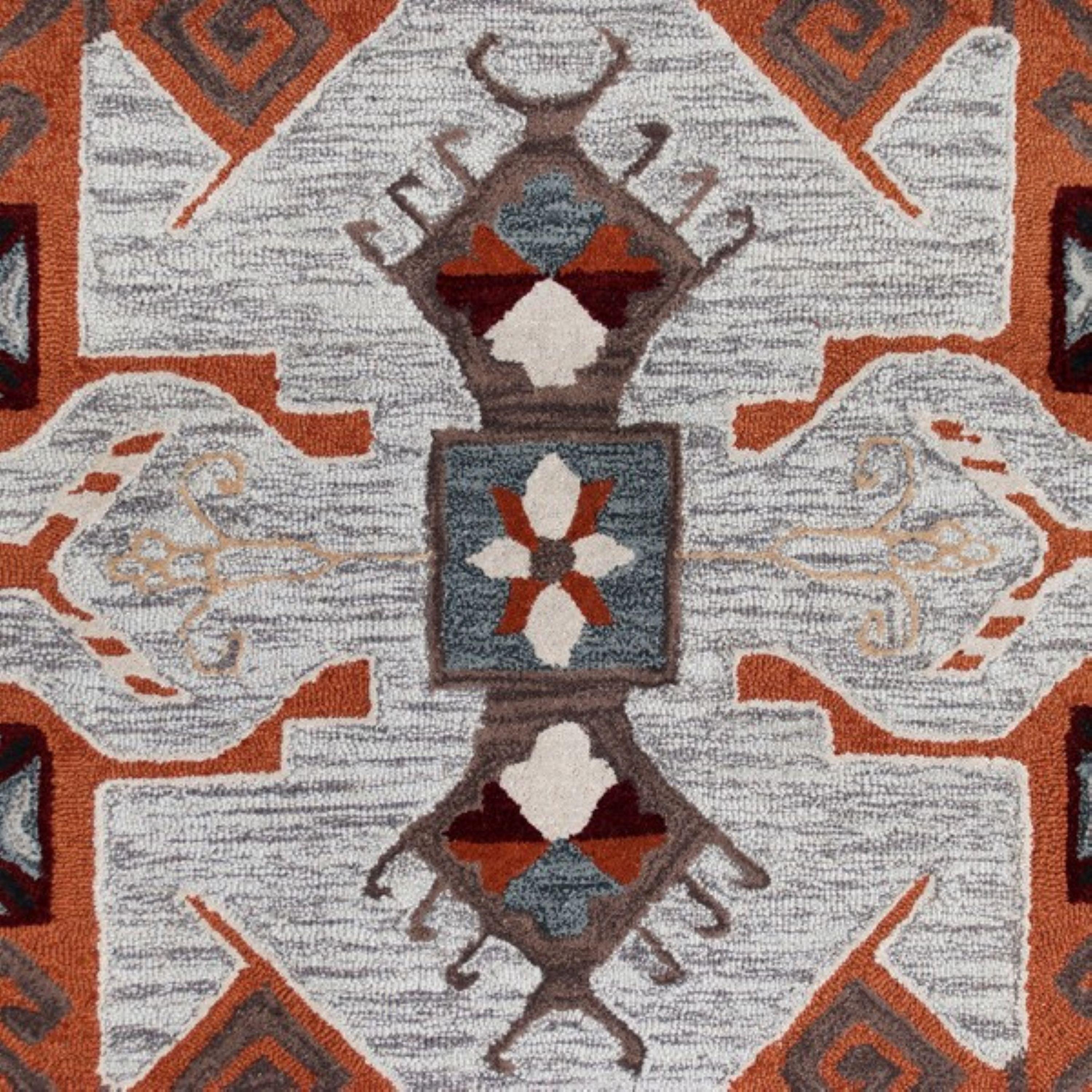 Ox Bay Terracotta Textile Southwestern Shape Rug, 4 ft. Octagon, Terracotta / Gray