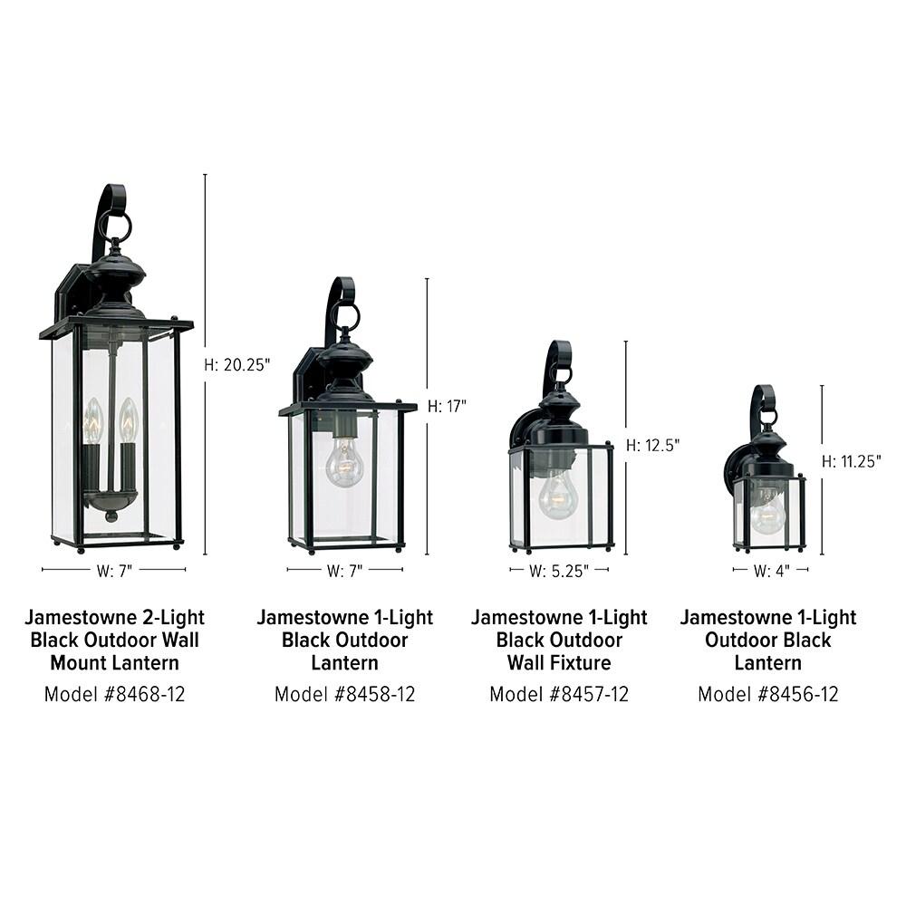 Jamestown 7 in. W 2-Light Black Outdoor Traditional Wall Lantern Sconce with Clear Beveled Glass