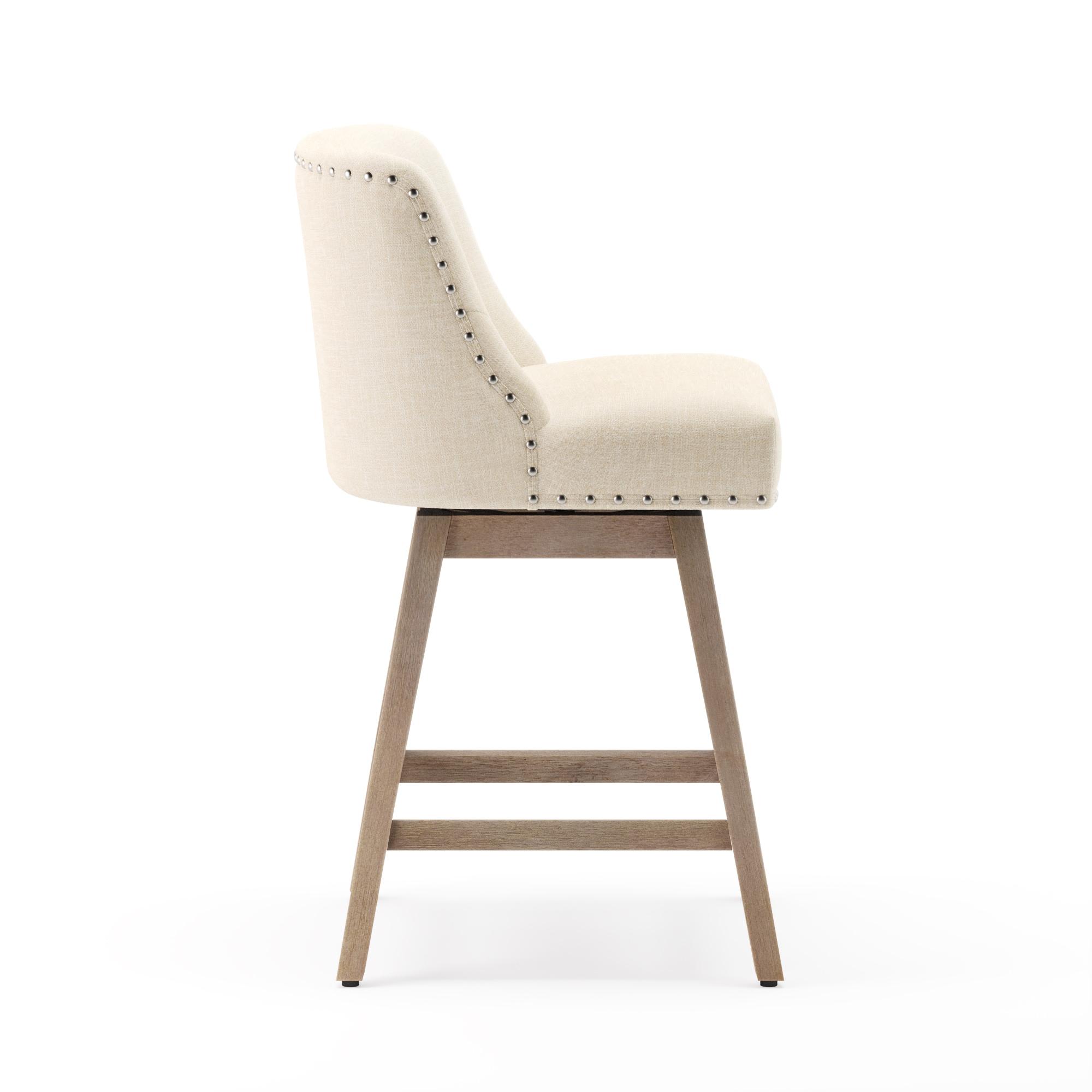 LUE BONA 360-degree Swivel Bar Stools Set of 3, 26" Counter Height Bar Stools with High Back and Wood Legs, Morden Faux Leather Upholstered Barstools for Kitchen Counter
