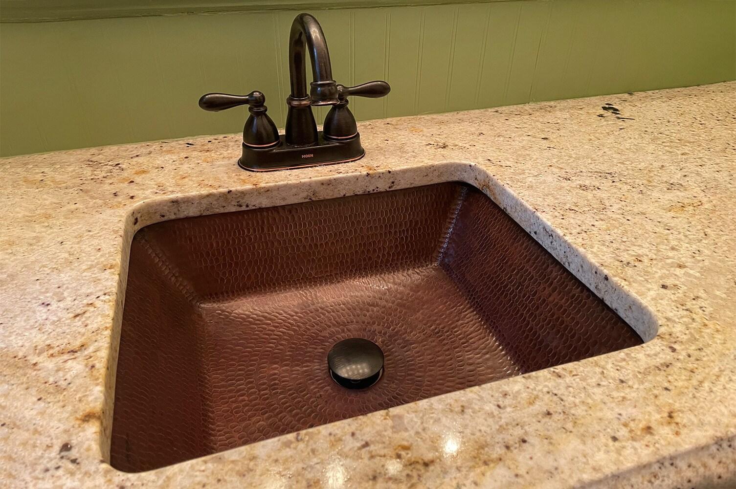 19" Rectangle Under Counter Hammered Copper Bathroom Sink