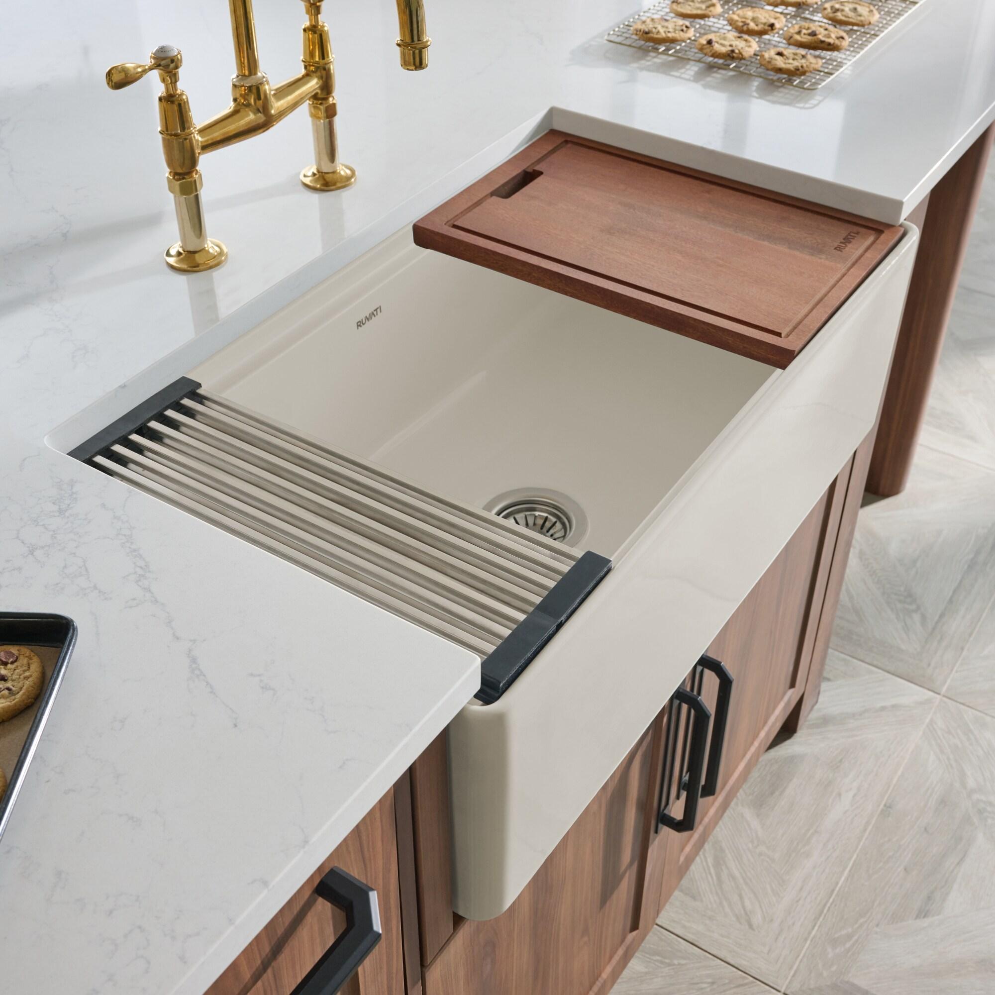 Ruvati 33 inch Fireclay Workstation Farmhouse Kitchen Sink Apron Front Single Bowl