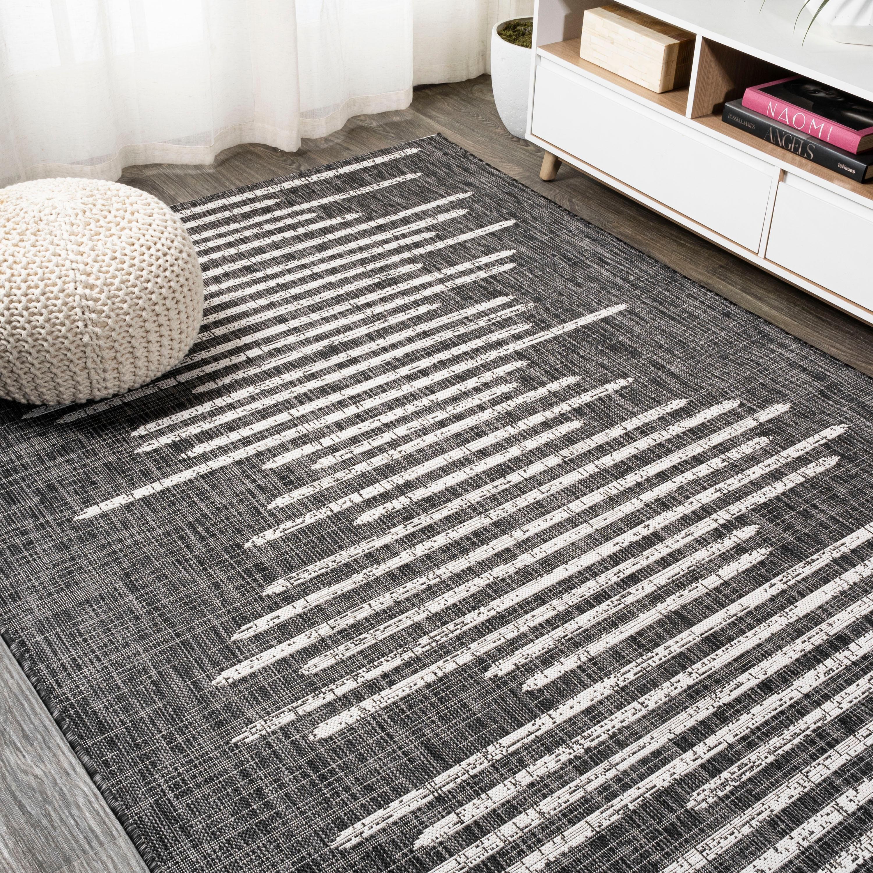 3'x5' Zolak Berber Stripe Geometric Indoor/Outdoor Area Rug, Black/Ivory - JONATHAN Y