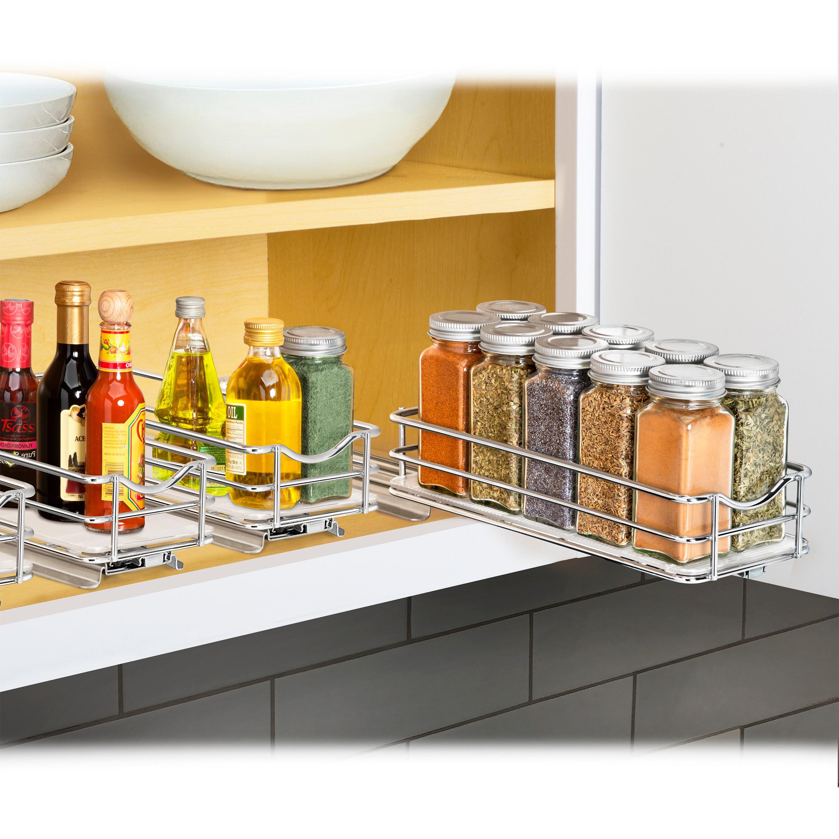 Lynk Professional Slide Out Spice Rack Upper Cabinet Organizer- 4" Wide: Chrome-Plated Kitchen Storage, Pull Out System