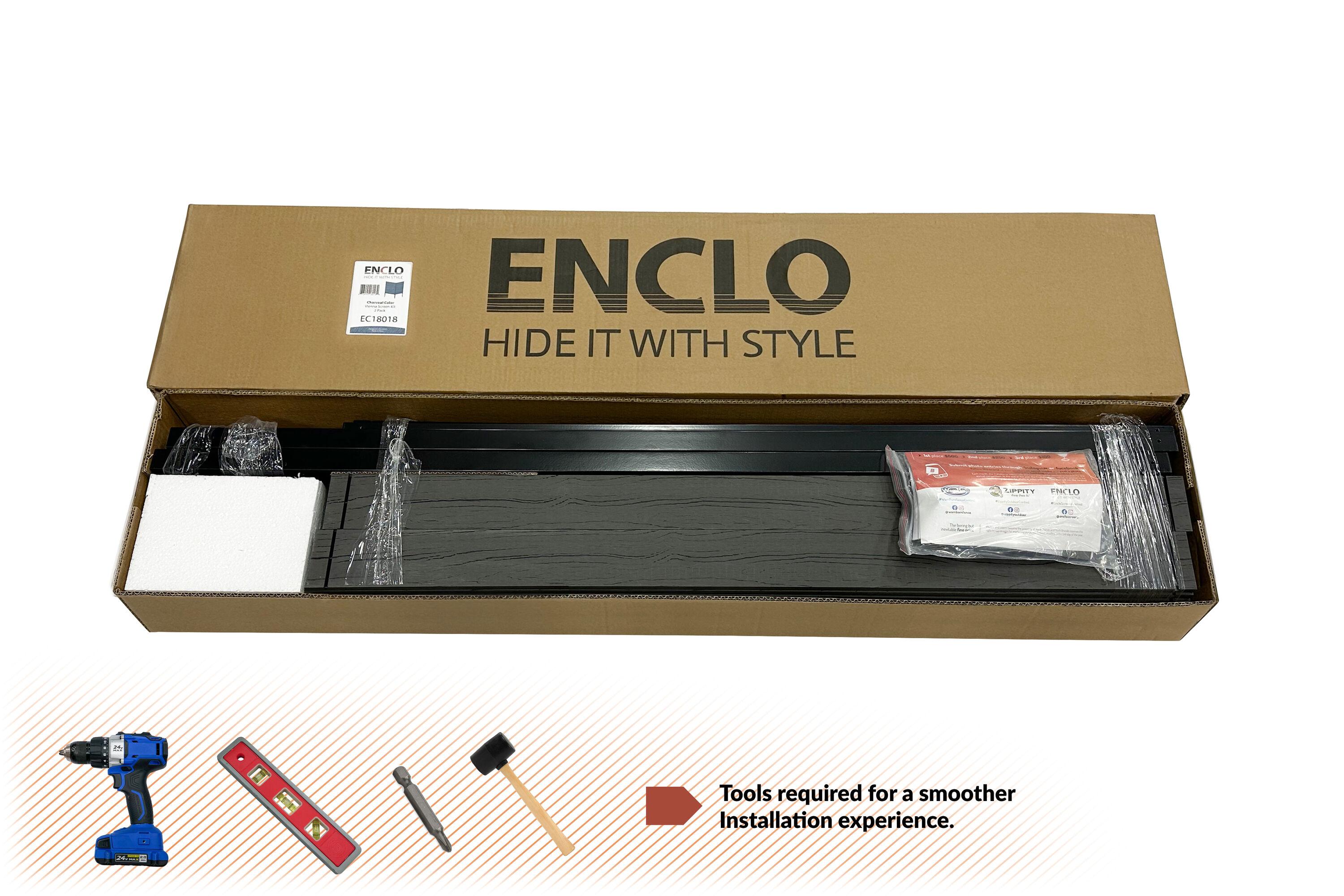 Enclo 48in H x 40in W (2 Panels) No Dig Enclo Vienna Charcoal Color Woodtek Privacy Screen, Outdoor Vinyl Privacy Fence Panel, Privacy Wall for Trash Cans & Air Conditioner Fence, Patio Privacy Screen, EC18018