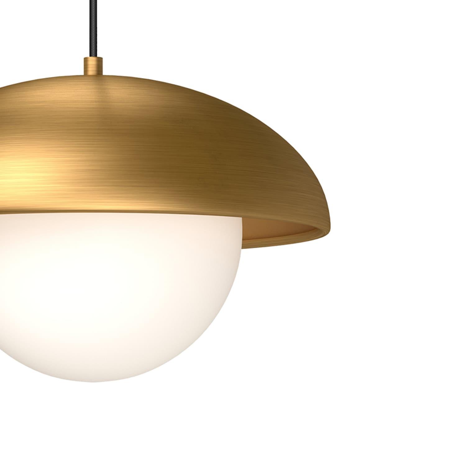 Rubio 16'' Matte Black and Aged Gold Bowl Pendant with Opal Matte Glass