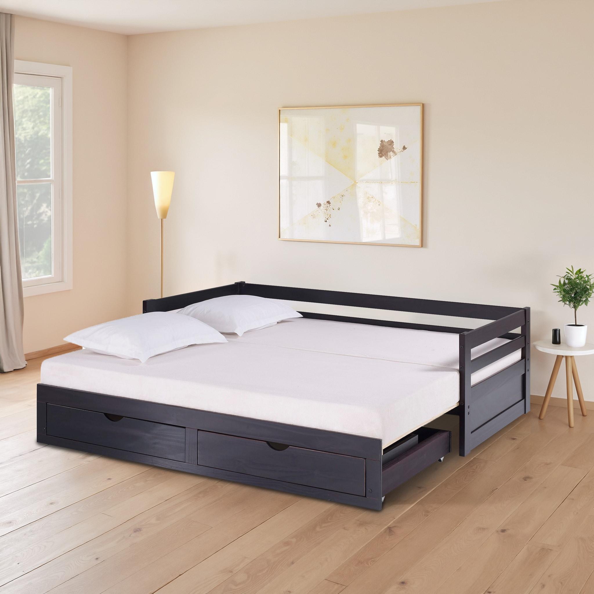 Alaterre Furniture Jasper Twin to King Extending Day Bed with Storage Drawers, Espresso