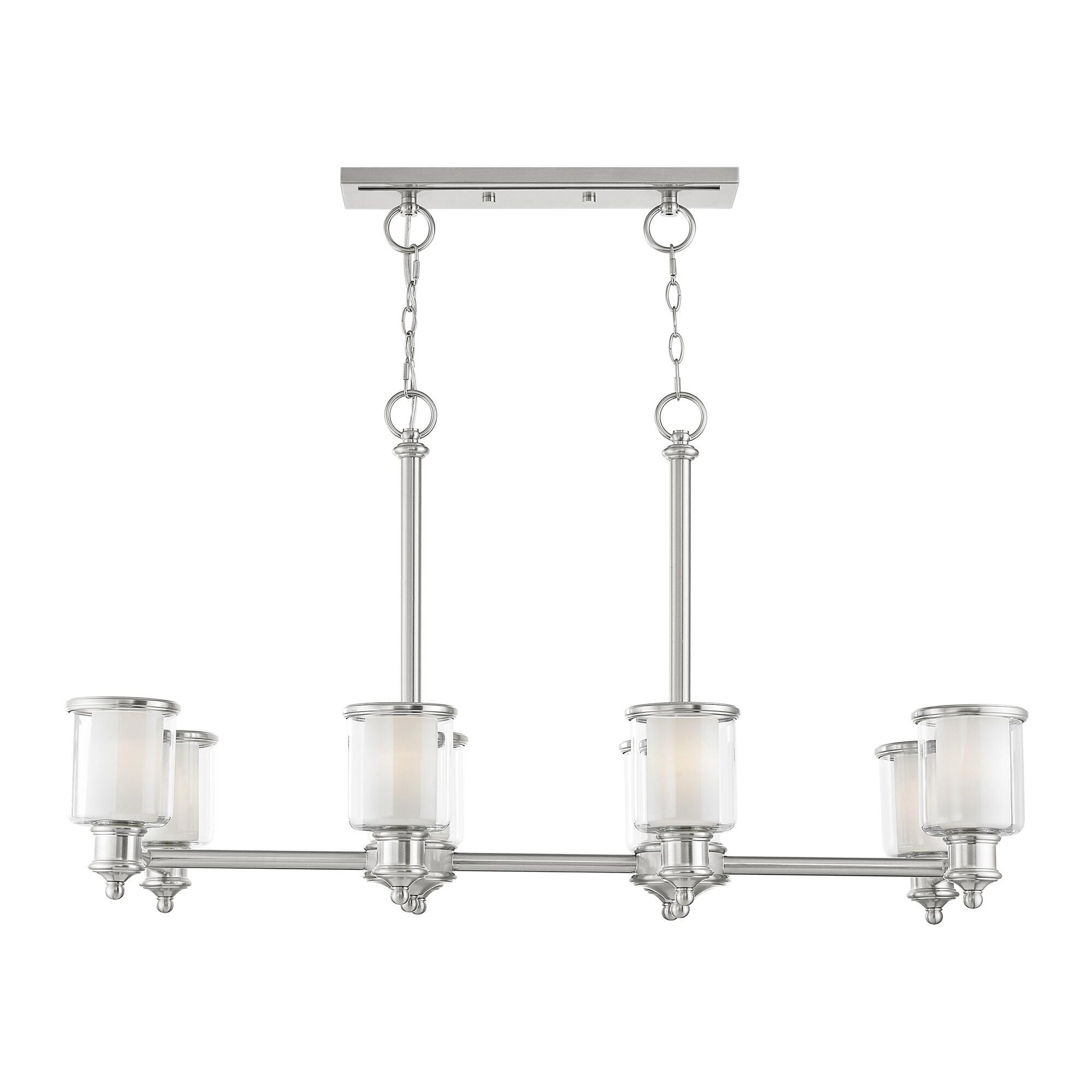 Livex Lighting 40208-91 Transitional Eight Light Linear Chandelier from Middlebush Collection in Pwt, Nckl, B/S, Slvr. Finish, 41.75 inches, 24.50x41.75x20.00, Brushed Nickel