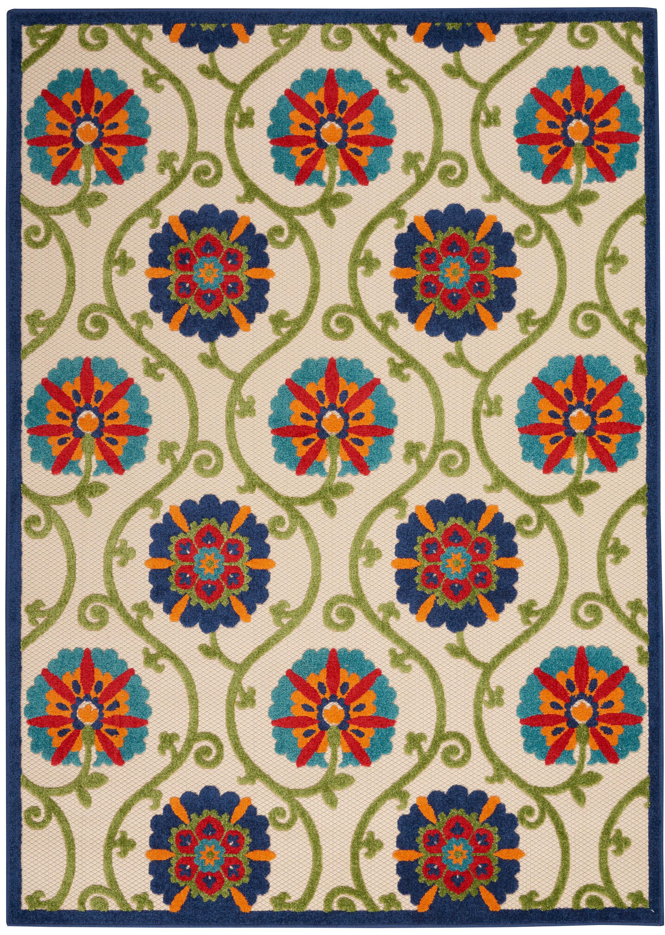 Nourison Aloha Contemporary Floral Flatweave High-Low Indoor Outdoor Area Rug Blue/Multicolor 3'6" x 5'6"