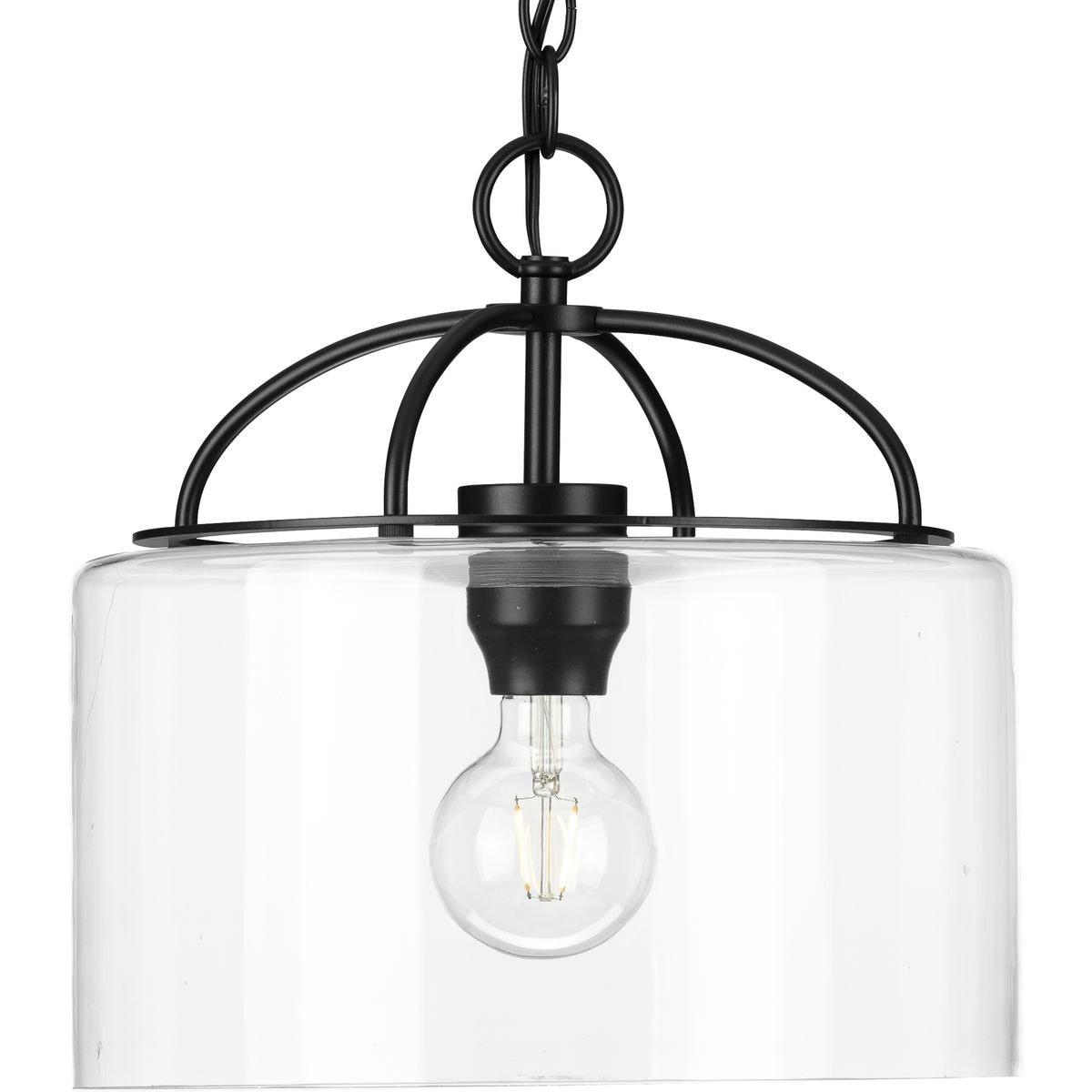 Progress Lighting, Leyden Collection, 1-Light Pendant, Matte Black, Clear Glass Shade