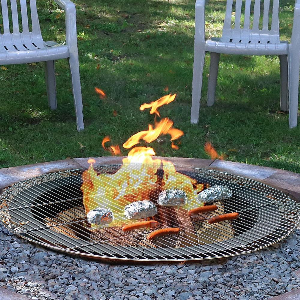 Sunnydaze Outdoor Camping Portable Heavy-Duty, Foldable Chrome-Plated Fire Pit Cooking Grill Grate - 36"
