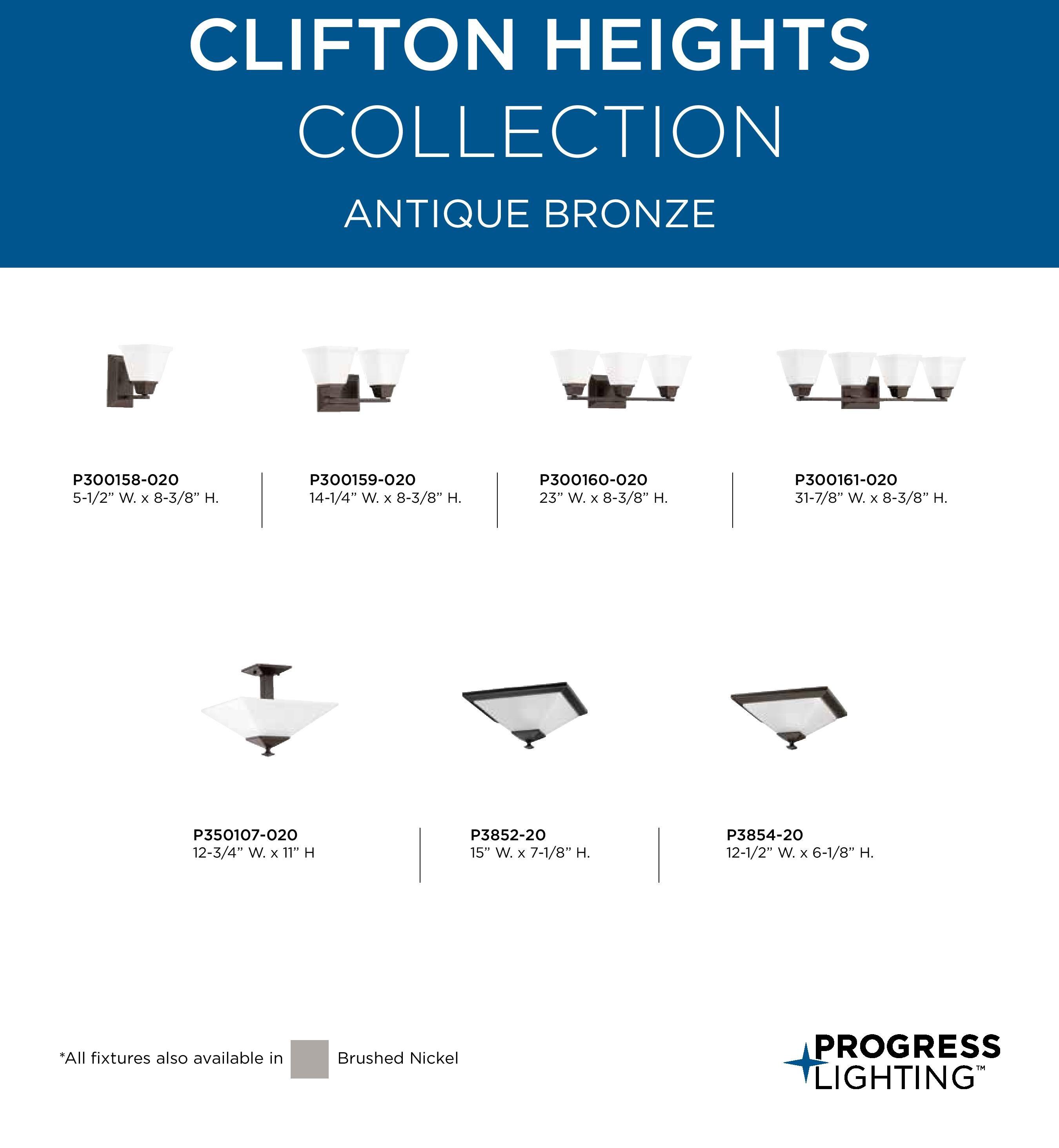 Progress Lighting Clifton Heights 2-Light Semi-Flush, Brushed Nickel, Etched Square Glass Shade Collection