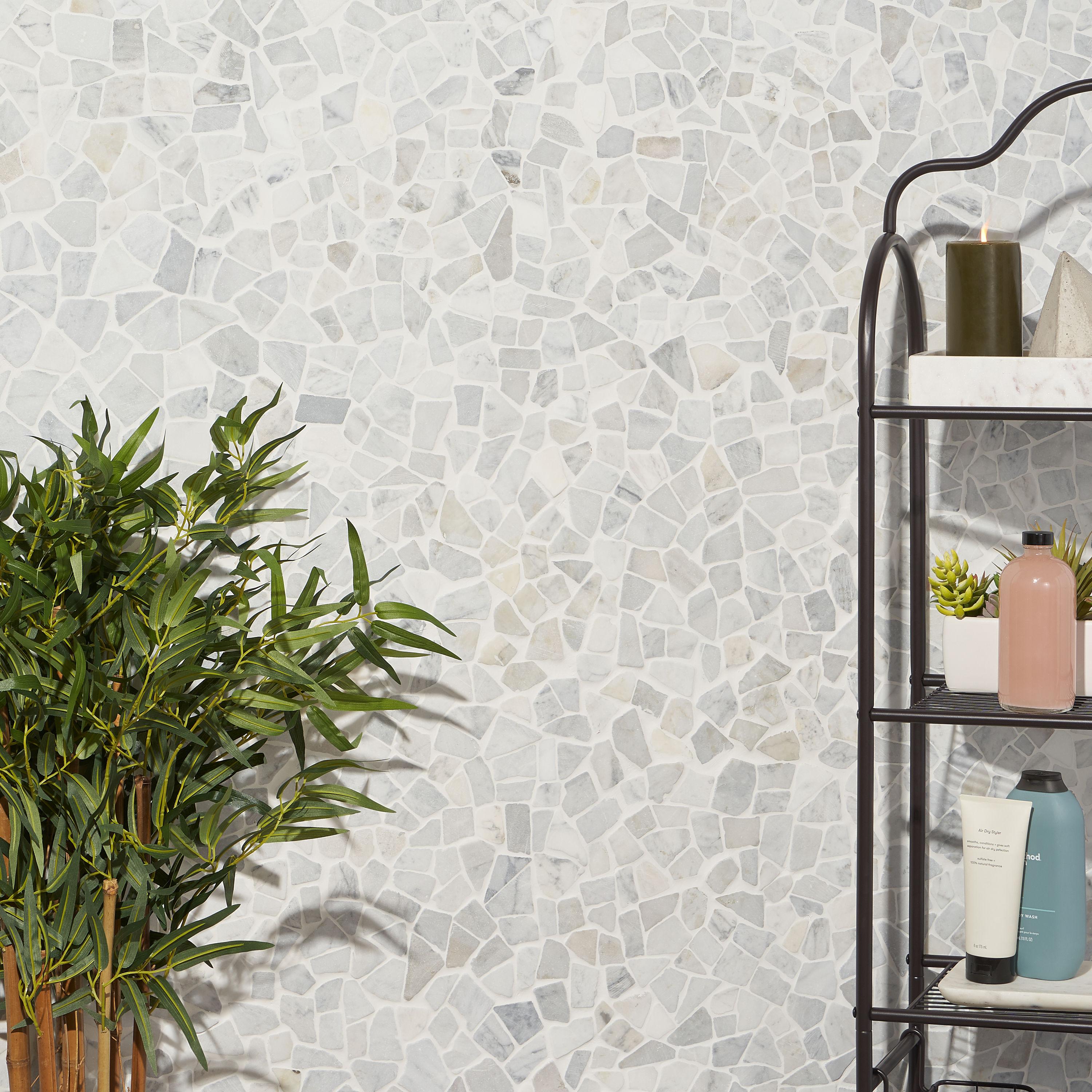 Countryside Carrara Tumbled 11.81 in. x 11.81 in. Natural Marble Floor and Wall Mosaic Tile