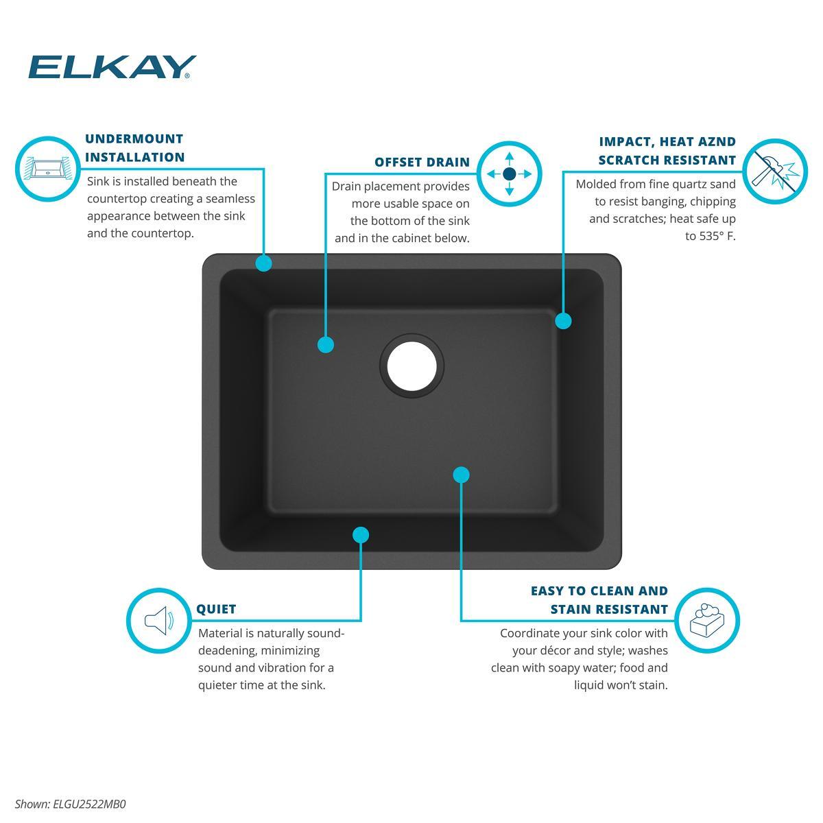 Elkay Quartz Classic 24-5/8" x 18-1/2" x 9-1/2" Single Bowl Undermount Sink, Graphite