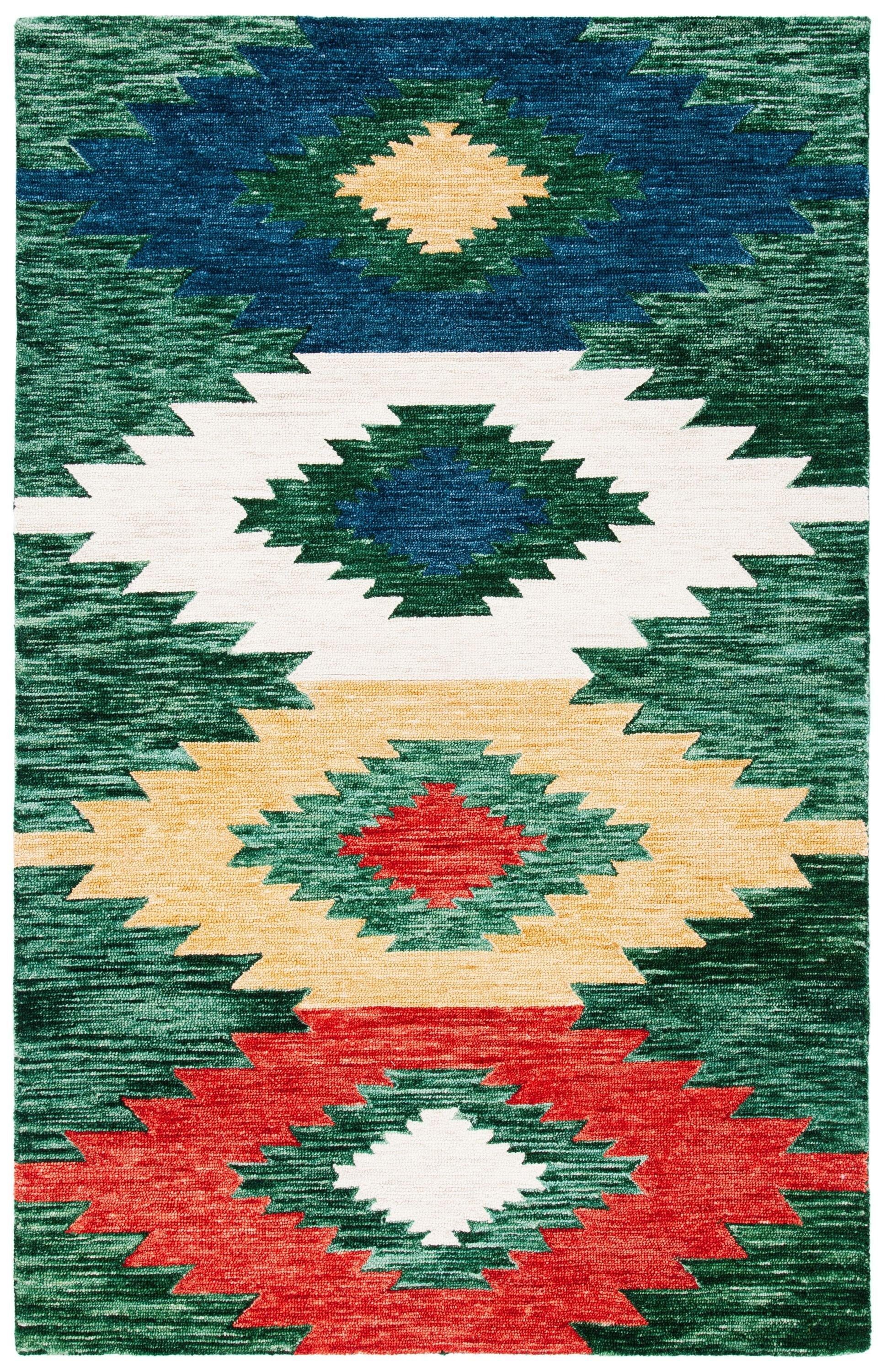 Handmade Rustic-Chic Red and Green Wool Rug - 59"x7"