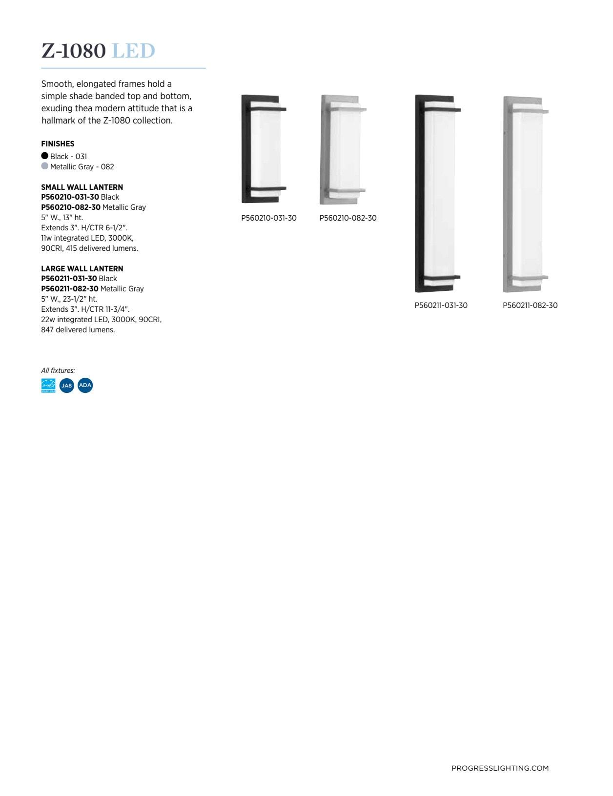 Progress Lighting Z-1080 LED Outdoor Sconce, 1 Light, Wall Light, Metallic Gray, Acrylic Shade