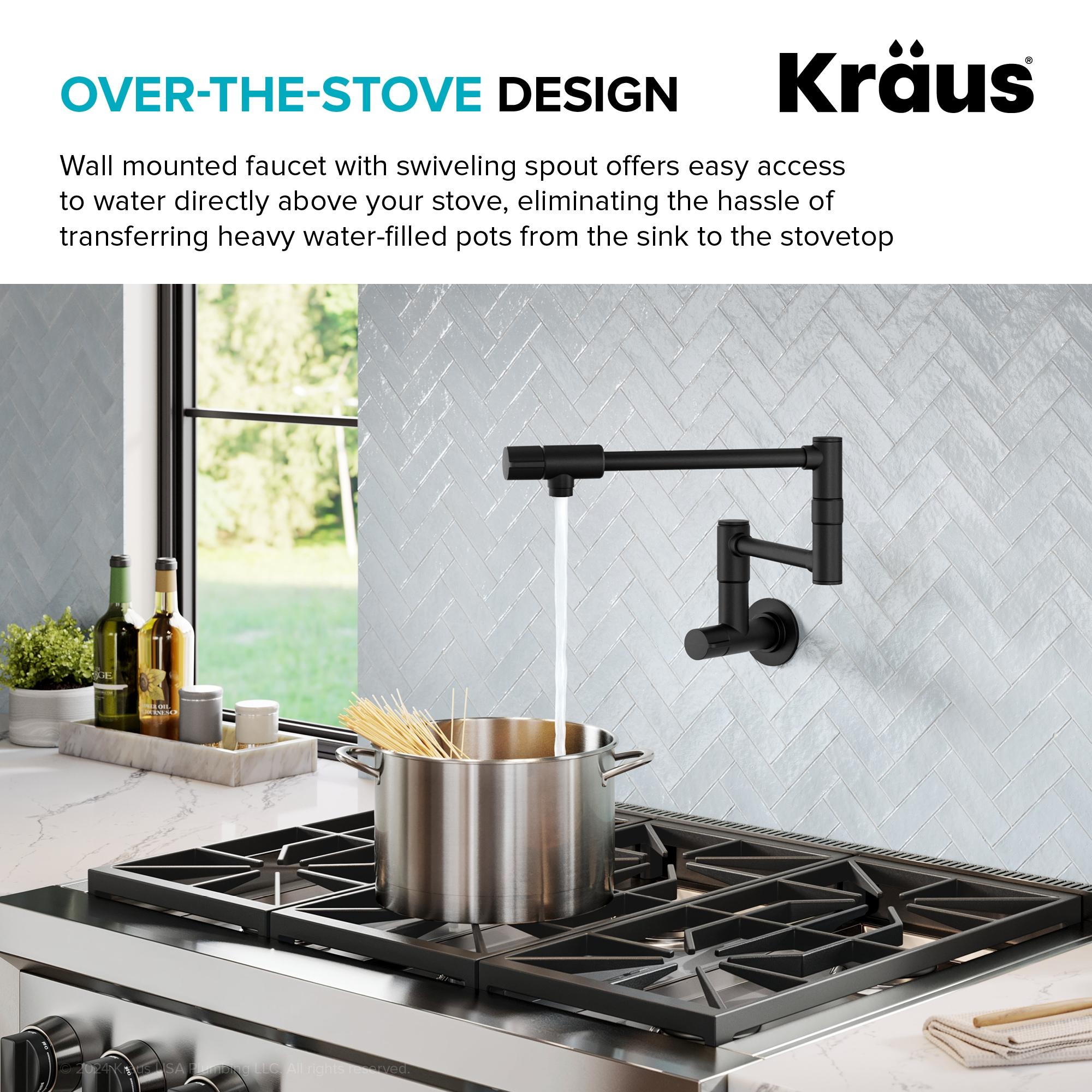 KRAUS Bolden 2 Handle Pot Filler Faucet With Retractable Arm, Wall Mount Kitchen Faucet, Pot Filler For Over Stove