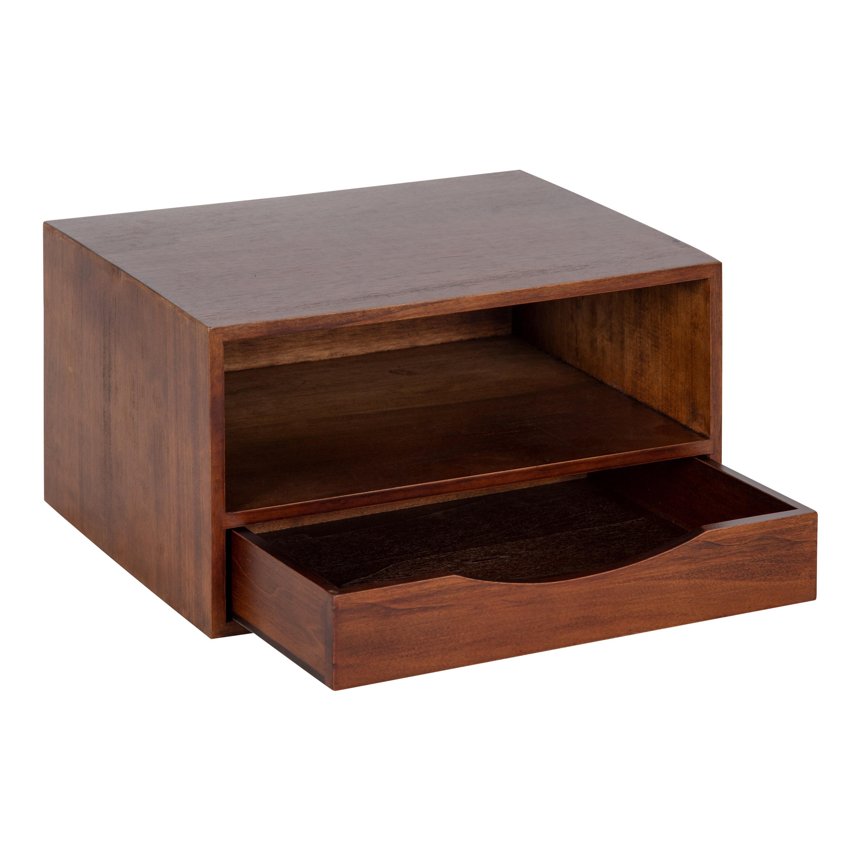 Kate & Laurel All Things Decor 12.5" x 10" x 7" Hutton Floating Wall Shelf with Drawer Walnut Brown: Wood Storage Display