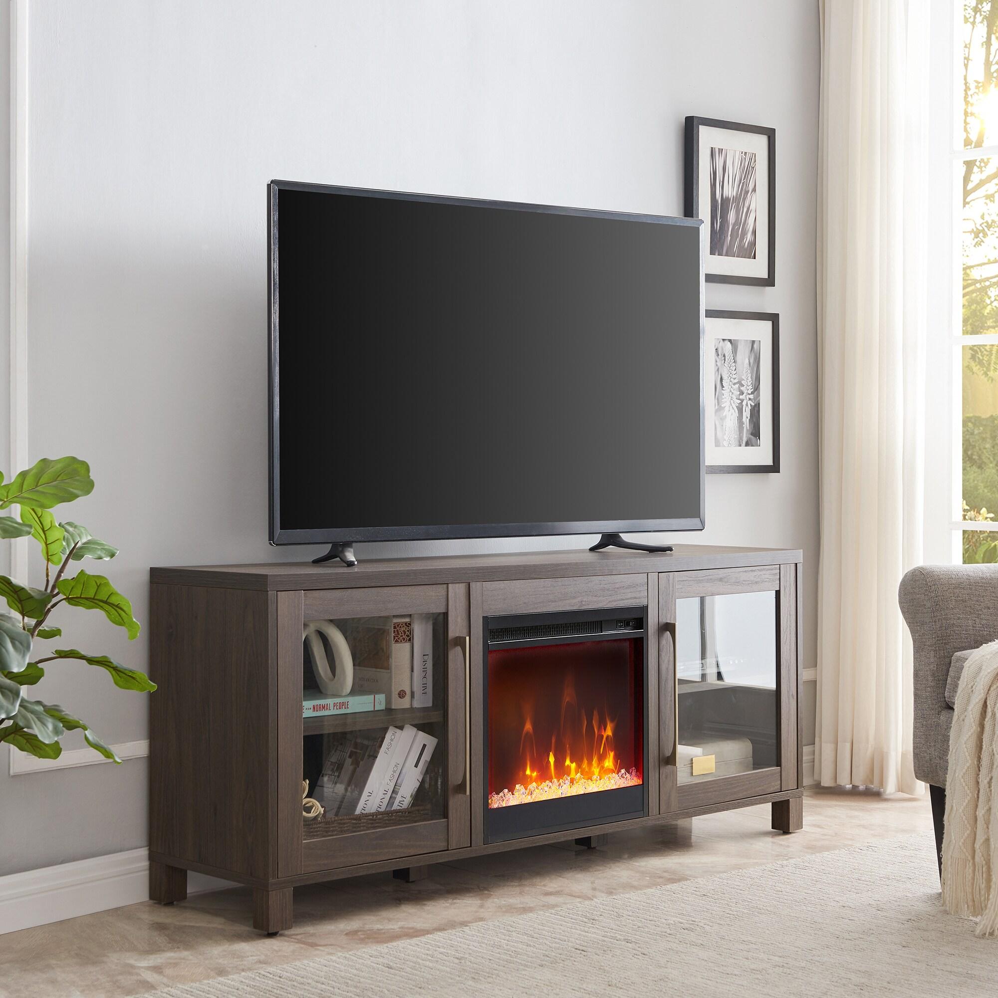 Evelyn&Zoe Quincy Rectangular TV Stand with Crystal Fireplace for TV's up to 65", Alder Brown