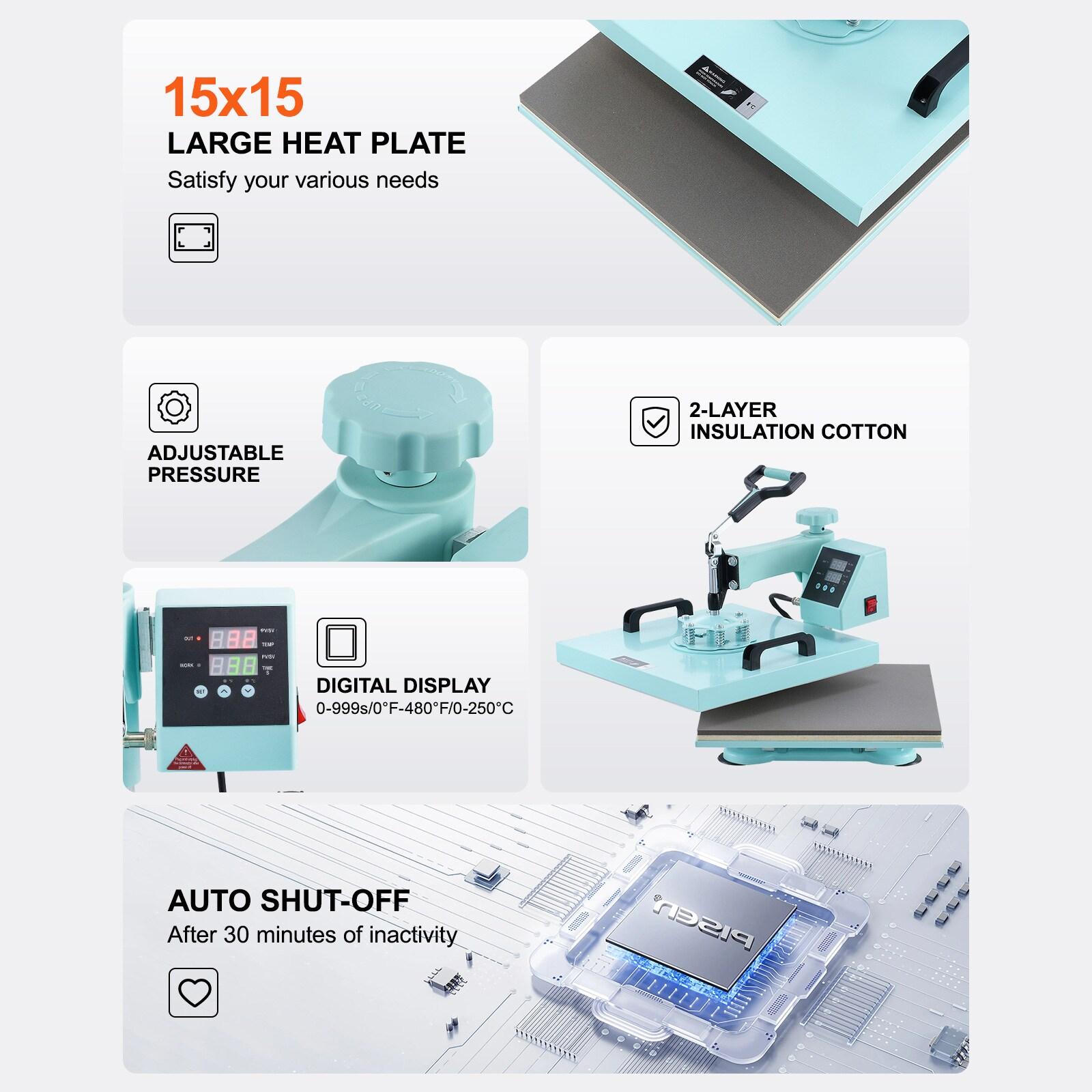 Light Green 8-in-1 Heat Press with Tumbler and Hat Attachments