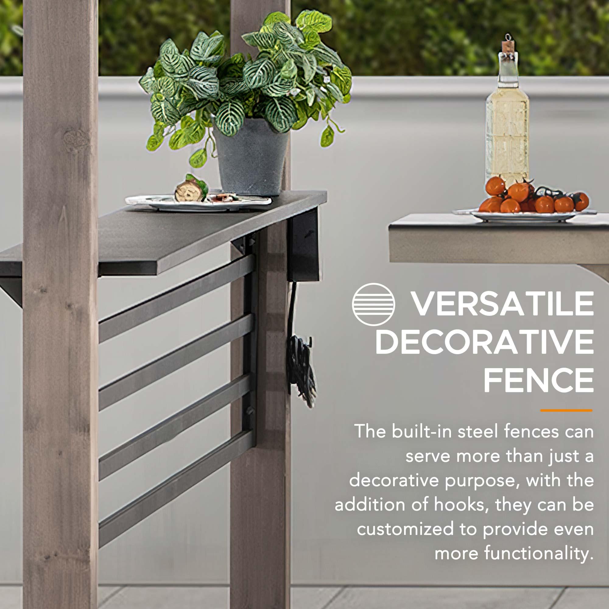 Sunjoy Sunjoy Wooden Grill Gazebo with Solar Power, 8 x 12 ft. Hardtop Gazebo for Year-Round Grilling, Outdoor Cedar Frame Cooking Shelter with Decorative Fence for Backyard BBQs Party