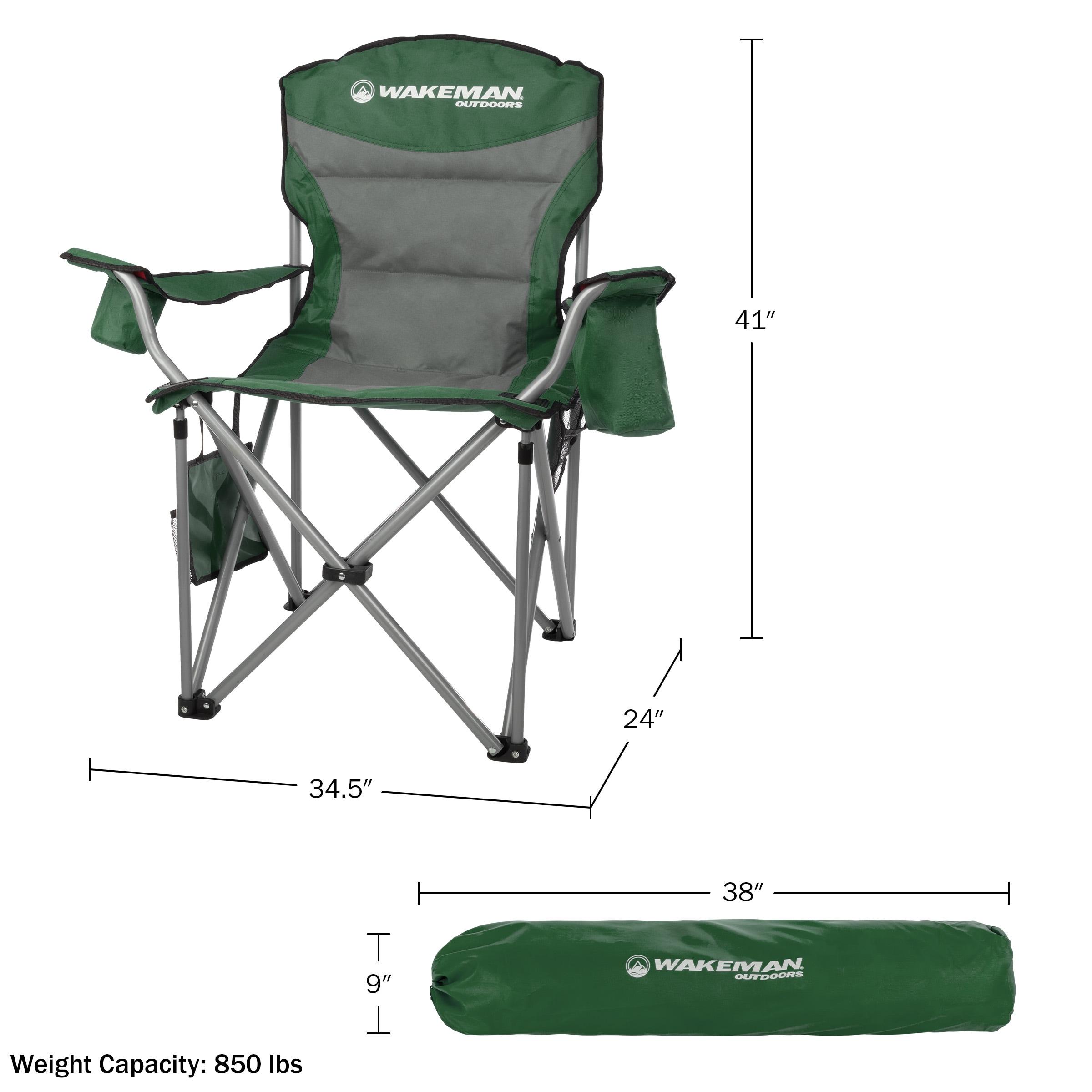 Wakeman Oversized Green Polyester Folding Camping Chair with Cooler